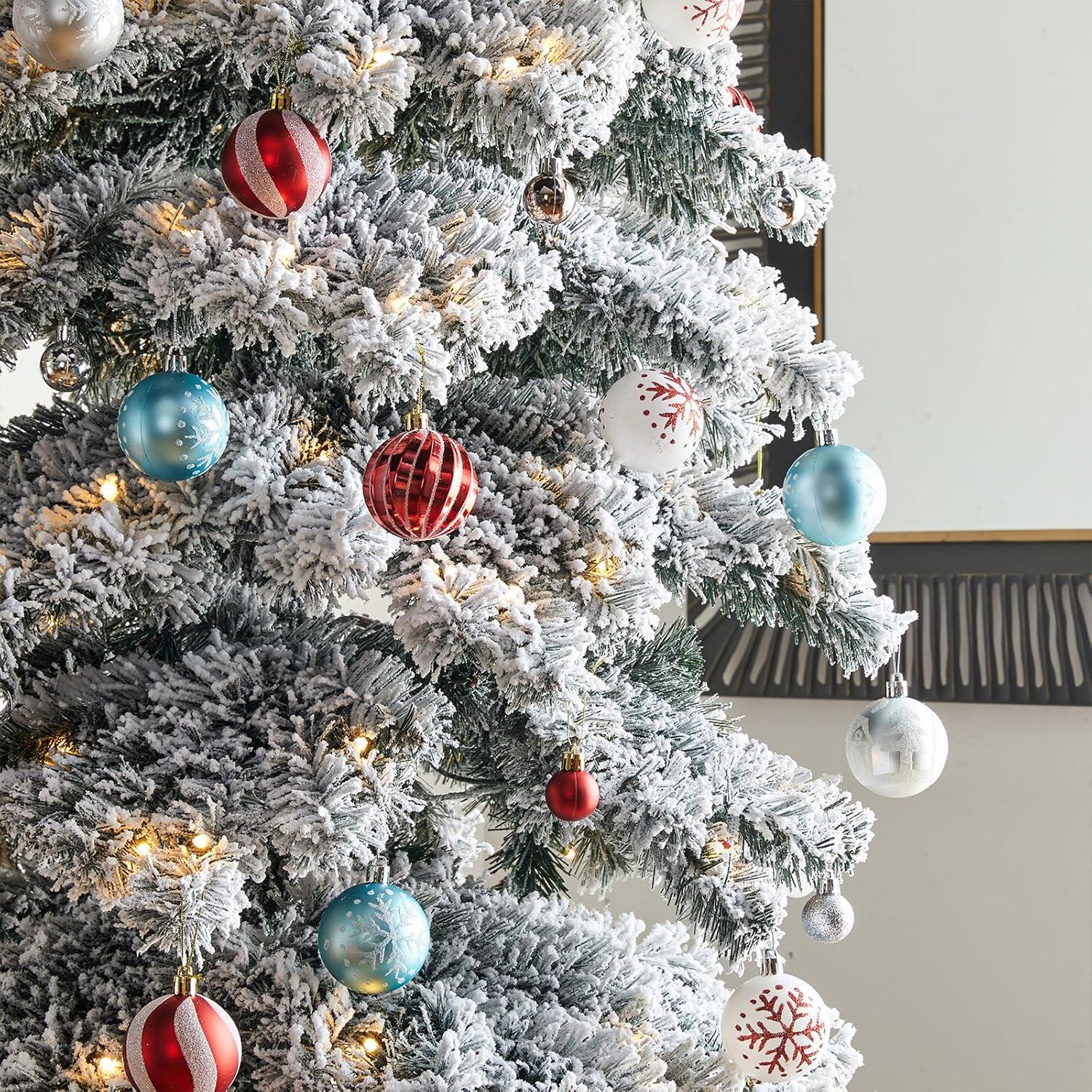 7.5ft Flocked Spruce Christmas Tree with Warm White LED Lights