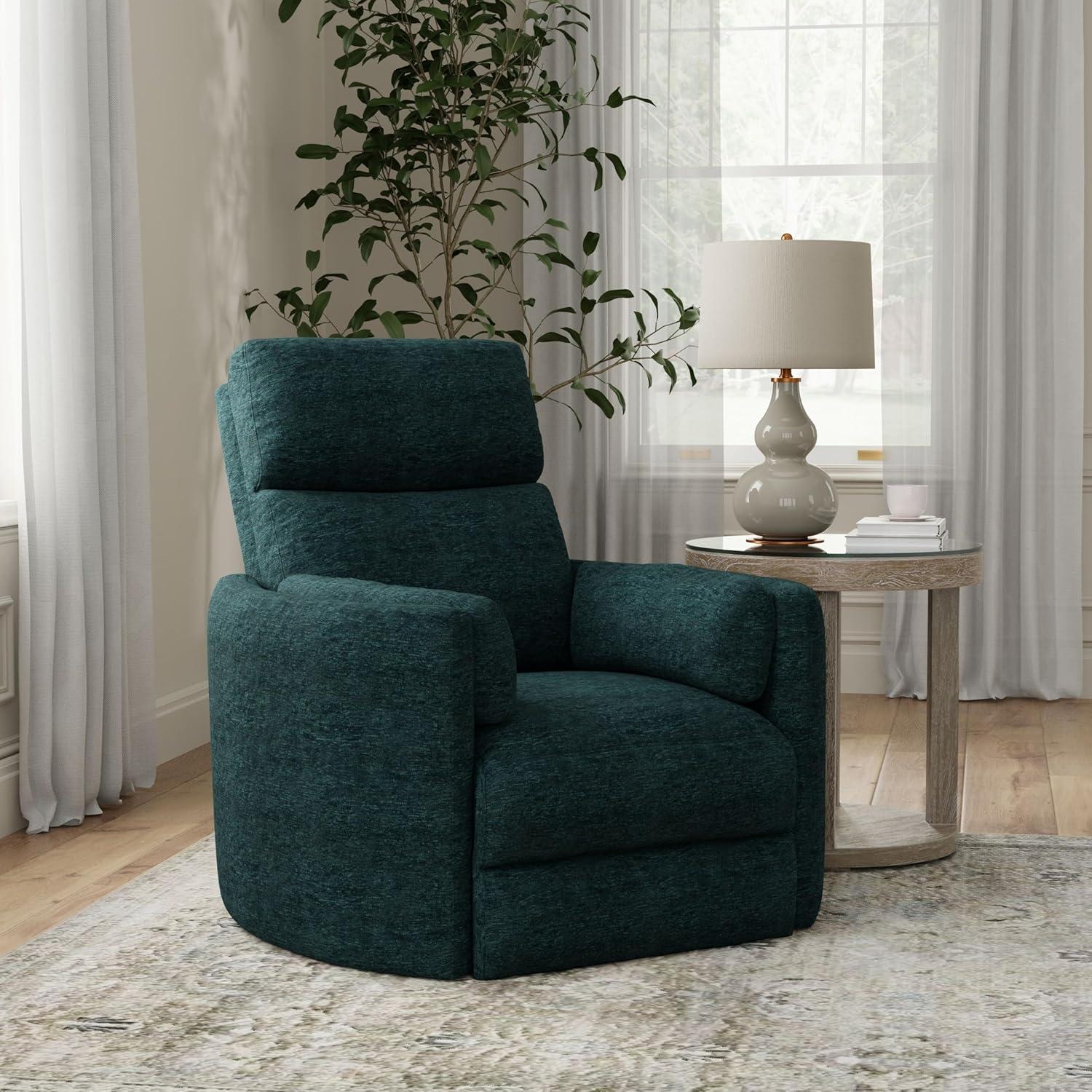 Contemporary Peacock Blue Leather Swivel Recliner Chair