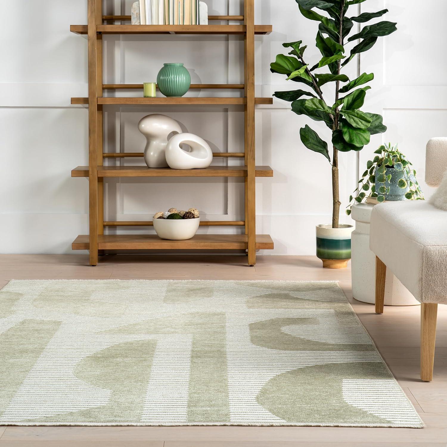 Grania Light Green Reversible Abstract Washable Area Rug