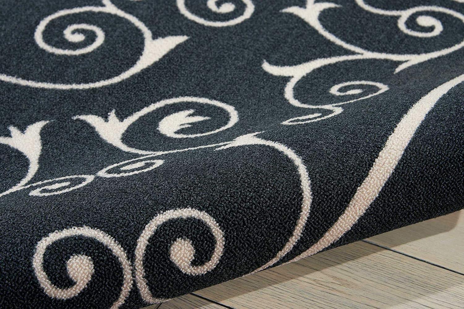 Classic Black Floral 5' x 7' Synthetic Indoor/Outdoor Area Rug