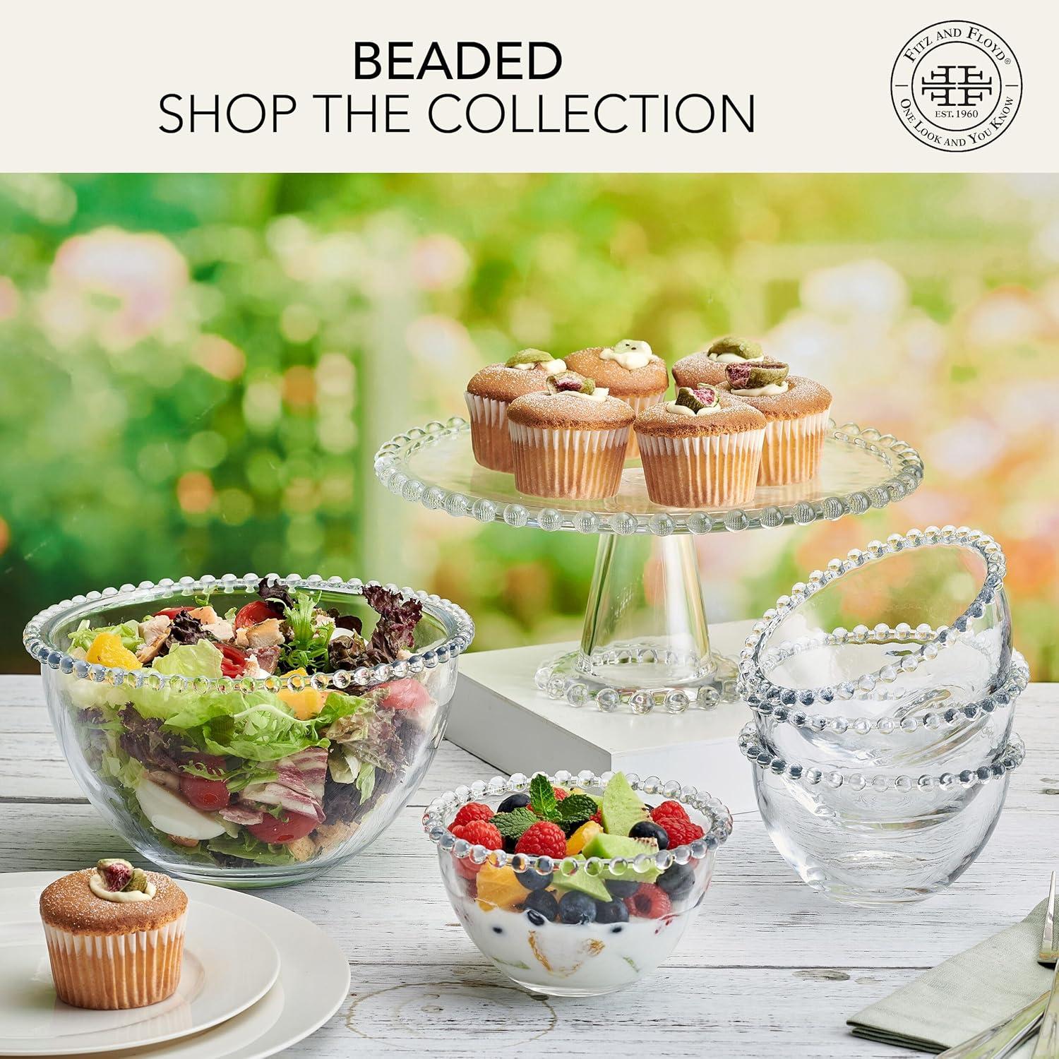 Clear Beaded Glass Salad and Fruit Serving Bowl, 8.25 Inch