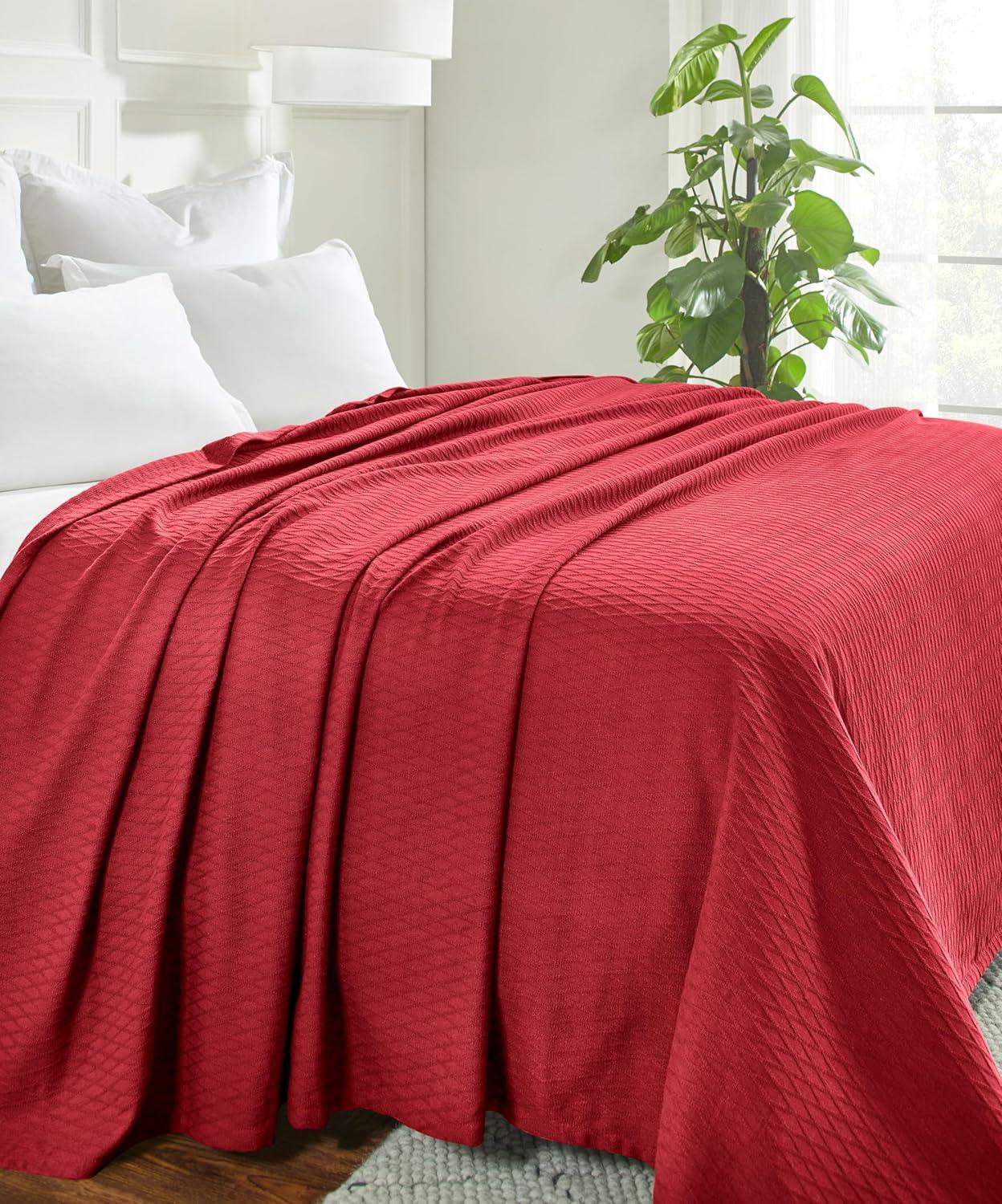 Superior Dobbyweave Knit Cotton Blanket, All Season Breathable Bed Blanket Twin Size, Burgundy