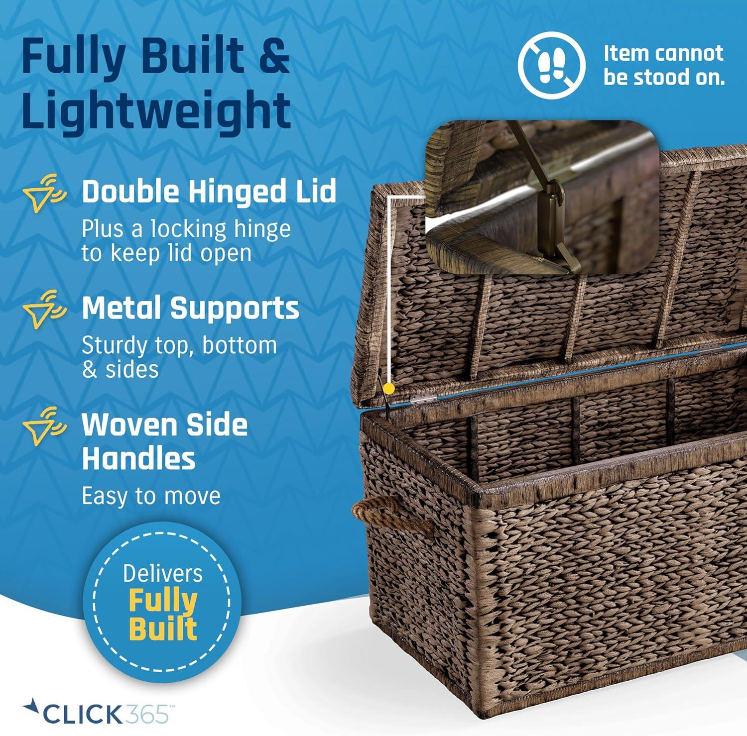 ClickDecor Farmhouse Wicker Trunk Rustic: Metal Frame, Hinged Lid, No Assembly, 66lb Capacity