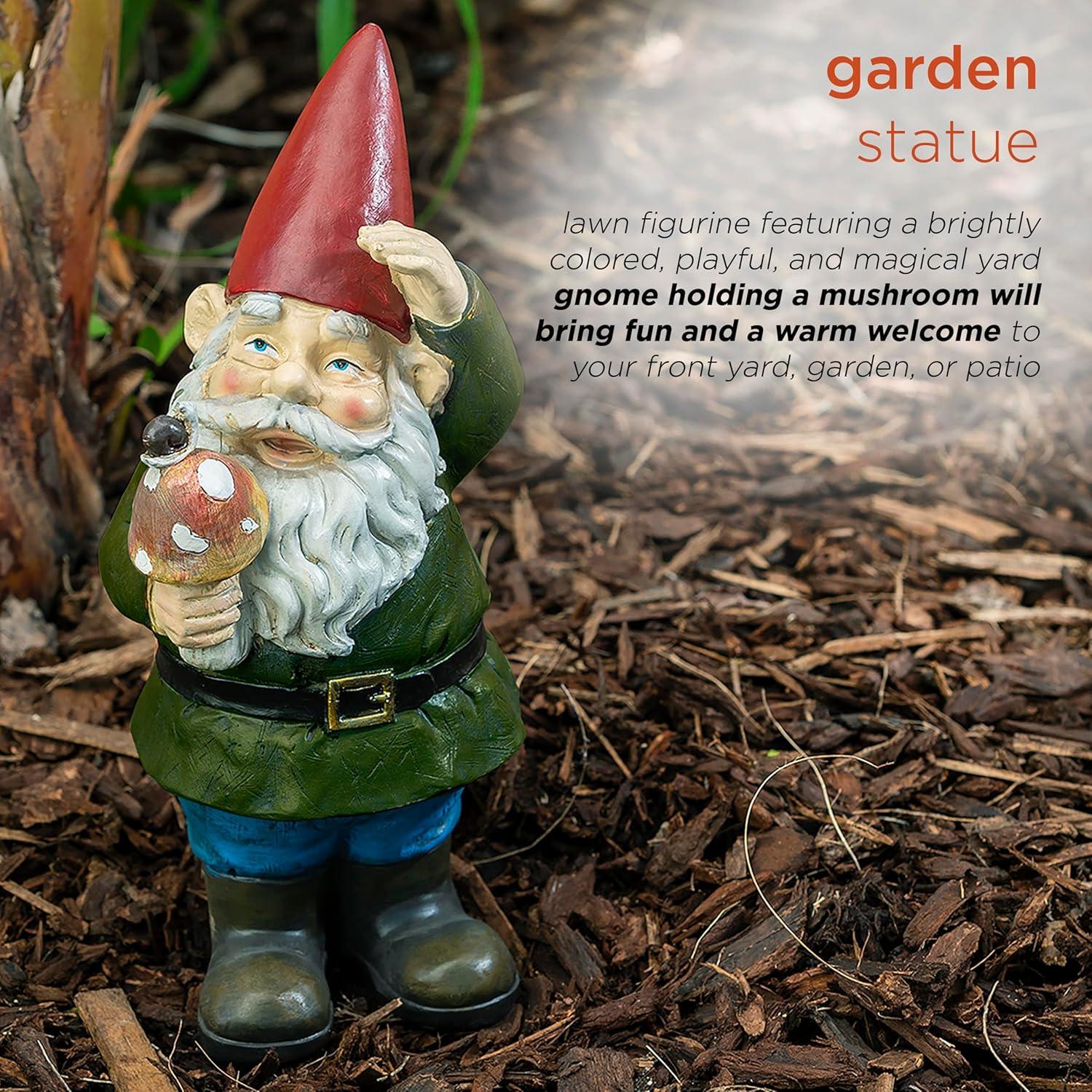 Alpine Corporation 12" Gnome Holding a Mushroom Garden Statue