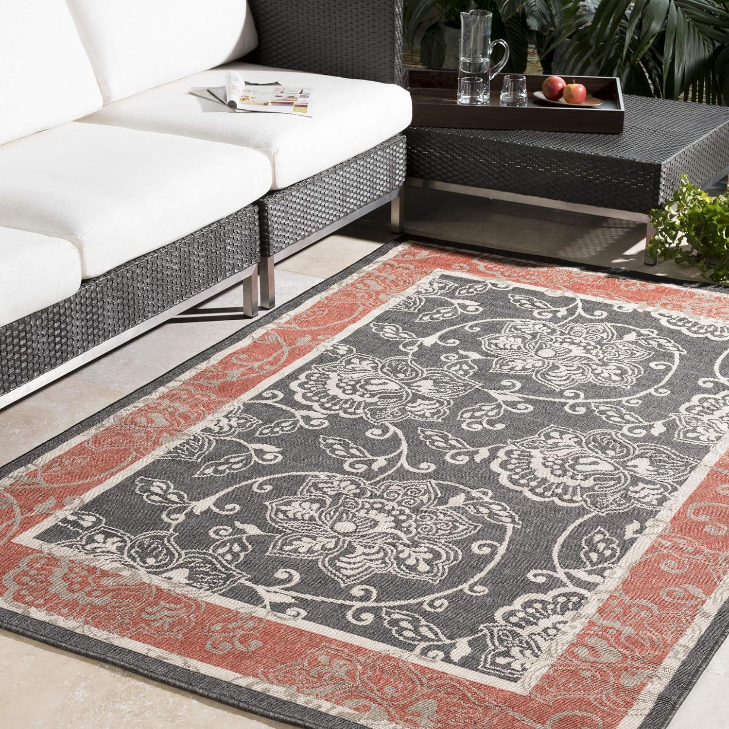 Modern Round 7'3" Black Synthetic Low Pile Area Rug