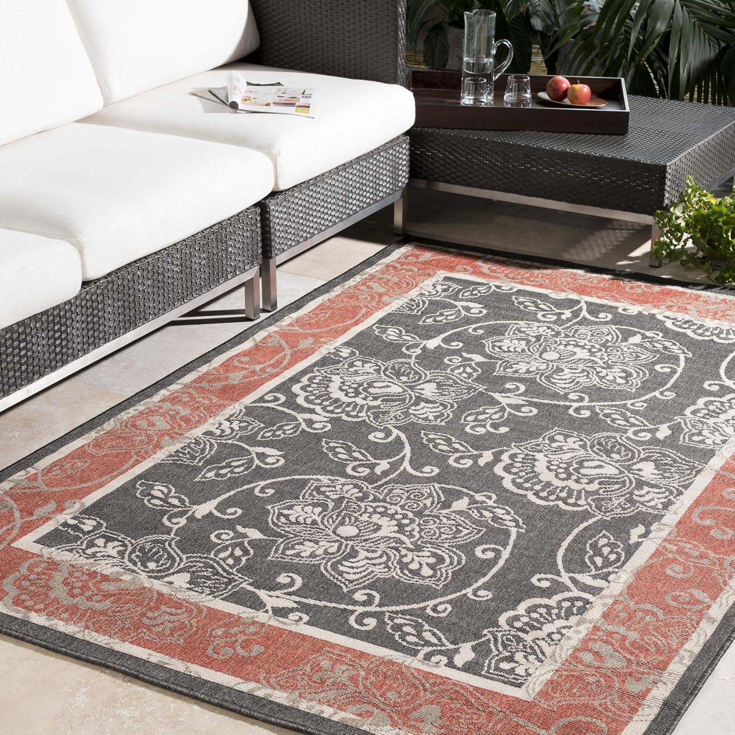 Sleek Black Synthetic 5'3" x 7'6" Easy-Care Outdoor Rug