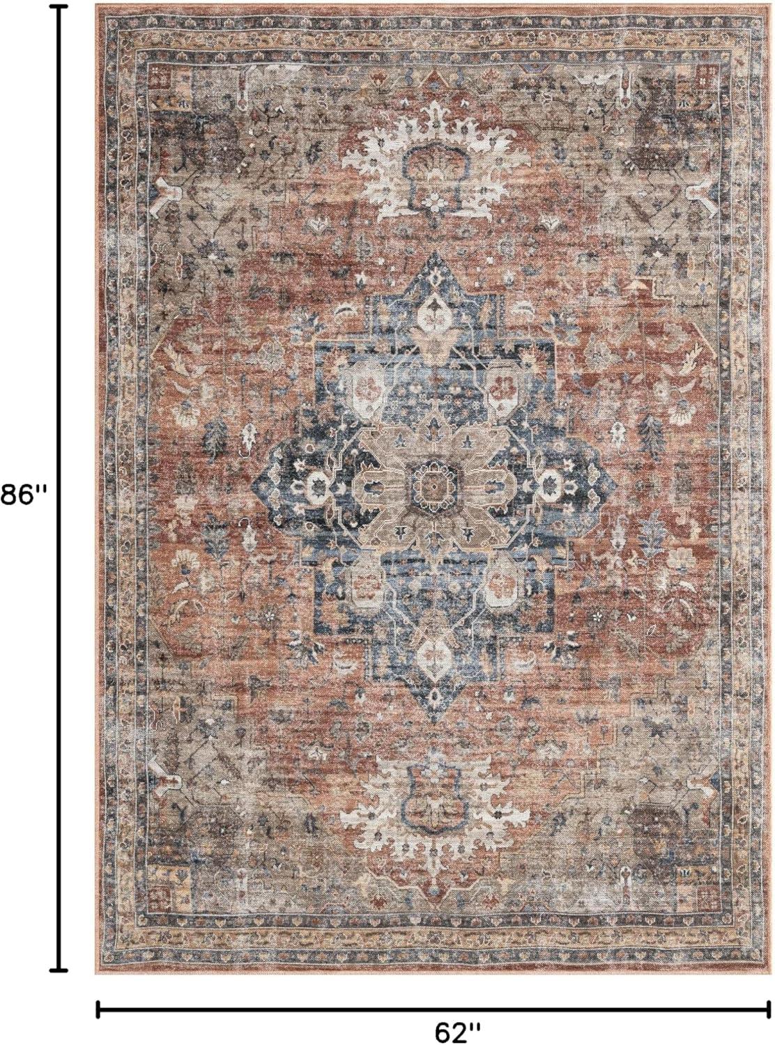 Everwash Callaghan Esther Bohemian Medallion Machine Washable Area Rug, Rust/Navy Blue, 5'2"x7'2"