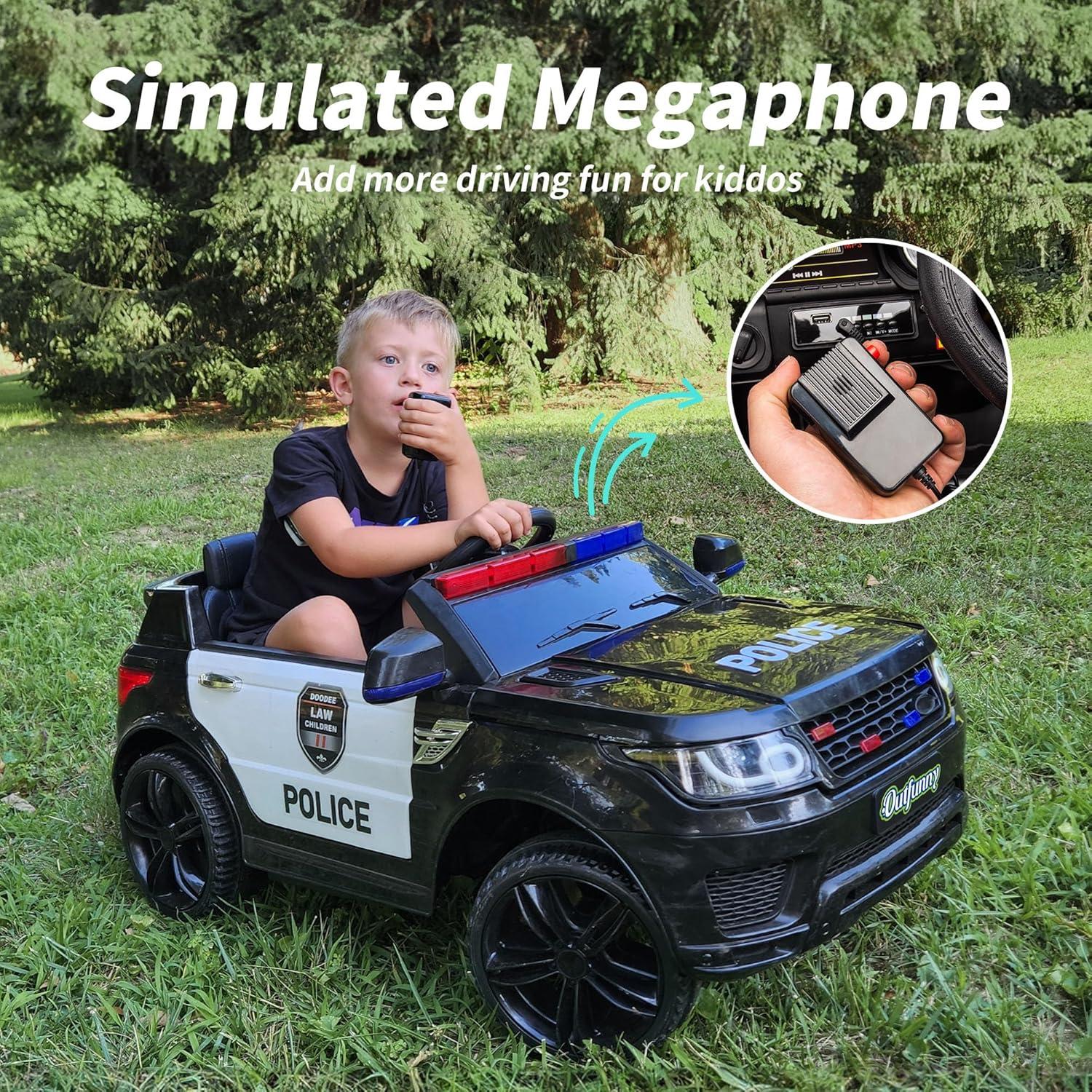 Outfunny Electric Police Car for Kids, 12 Volt Kids Ride on Toy Car with Remote Control, Bluetooth, Megaphone