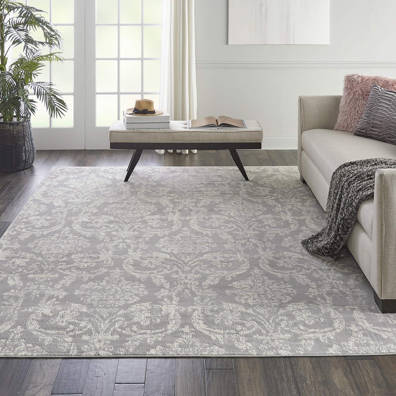 Nourison Jubilant 7'10" x 9'10" (8' x 10') Grey Area Rug Farmhouse Vintage Damask by Nourison