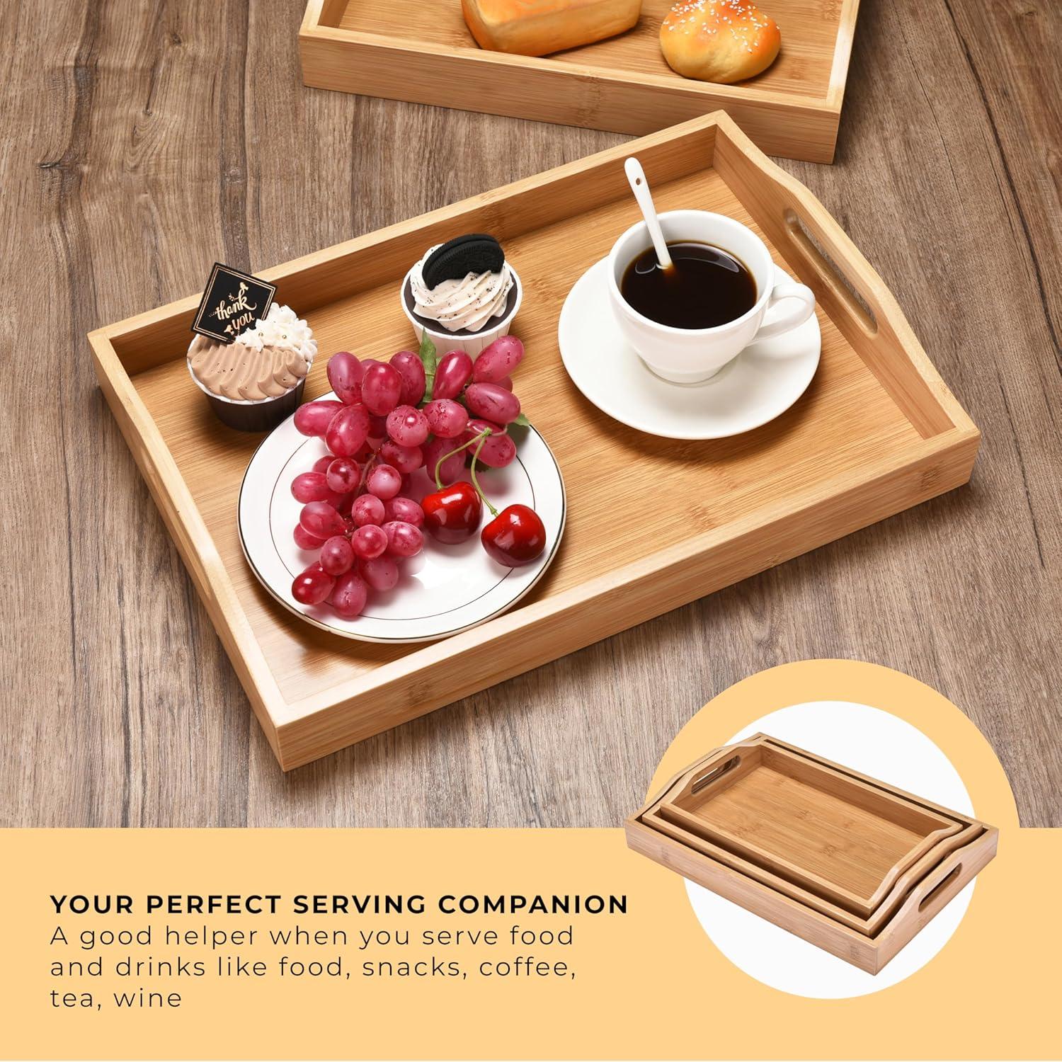 Prosumer's Choice Bamboo Serving Tray with Handles, Set of 3-Brown