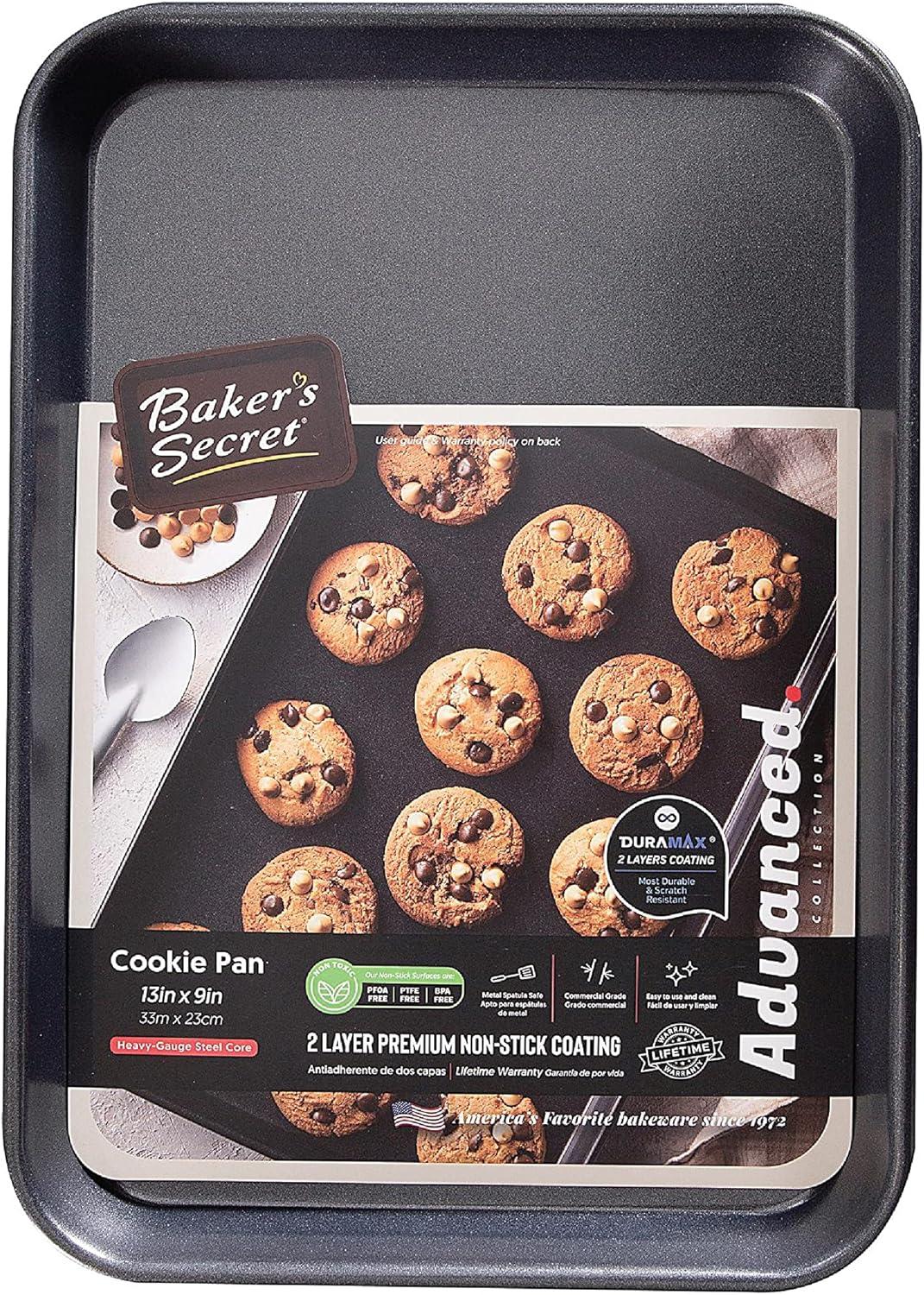 Baker's Secret Nonstick Small Size Cookie Sheet 13" x 9", Carbon Steel Small Size Cookie Tray 2 Layers Food-Grade Coating,  Dark Grey