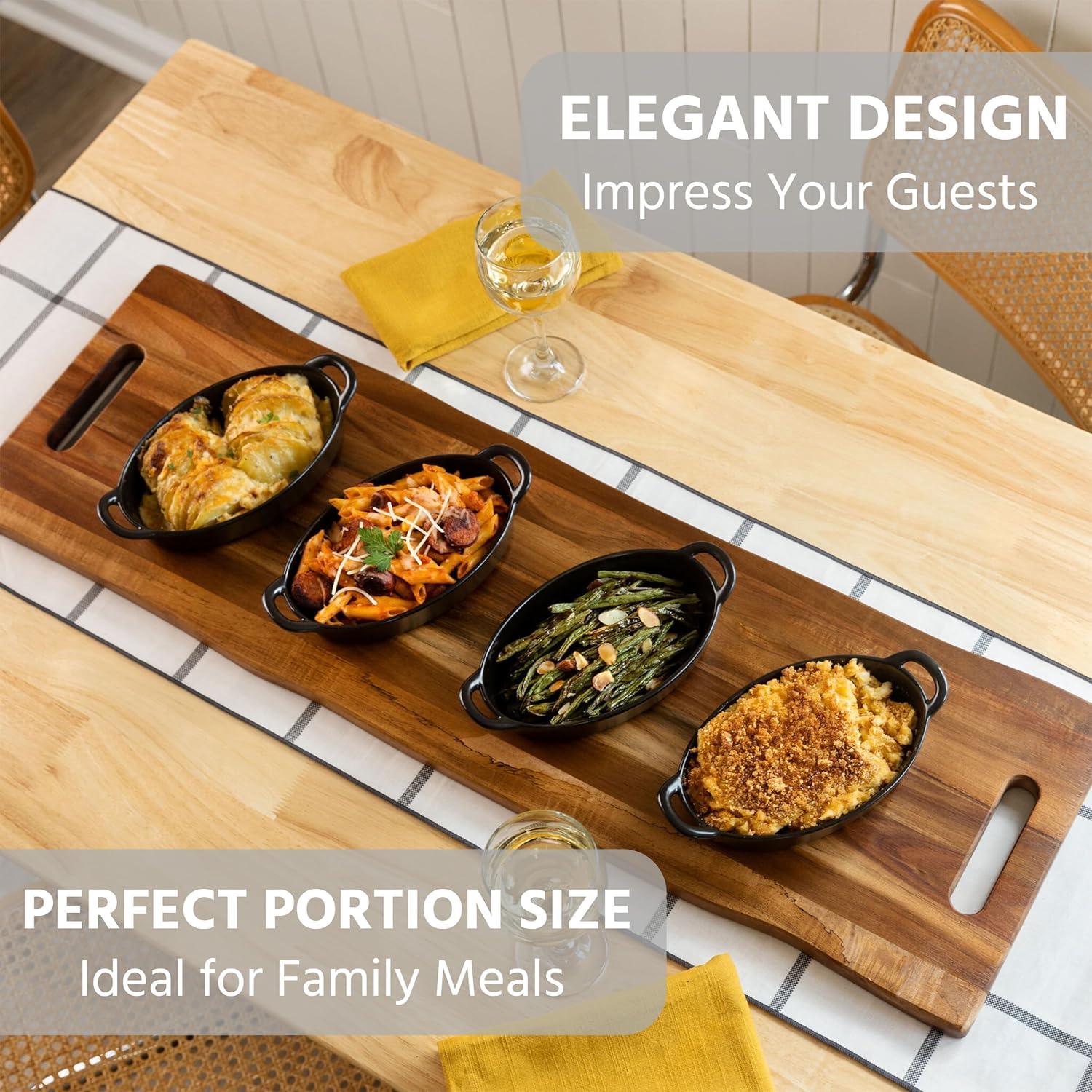 Oval Au Gratin Baking Dishes for Oven Safe and Microwave Cooking and Baking, 4 Pc. Dish Set, Heat Resistant Ceramic with Handles for Serving, Small Mini Casserole Dish, 8” x 5”, 16 oz, Matte Black