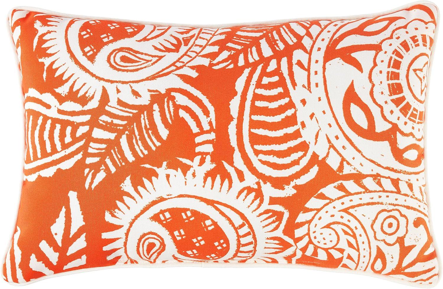 Orange and White Paisley Rectangular Outdoor Throw Pillows, Set of 2