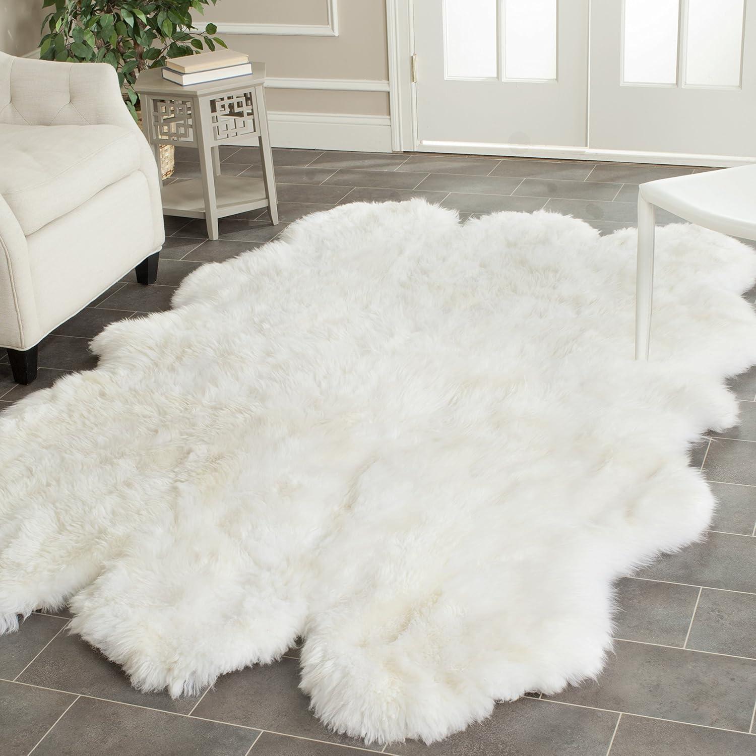 Sheep Skin SHS211 Hand Woven Area Rug - Natural/White - 8'9"x11'9" - Safavieh.