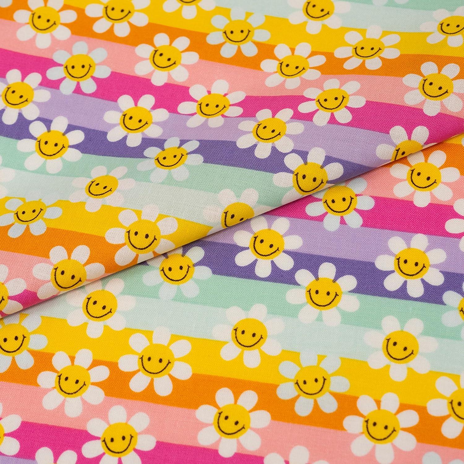 Singer Fabric, 100% Cotton, Sewing & Crafting, 44" Wide, Modern Daisy Stripes, Cut by Yard