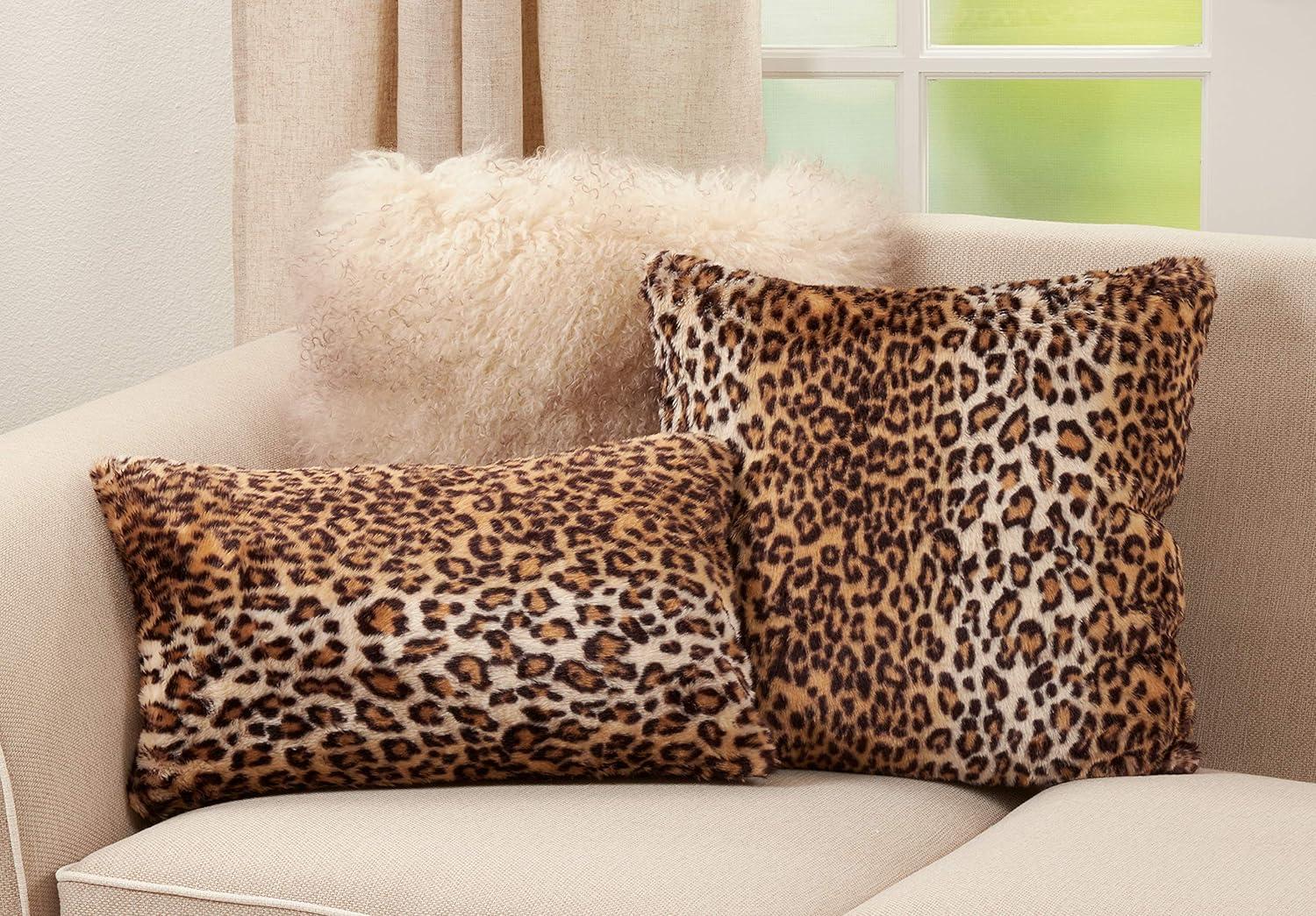 22" Brown Cheetah Print Faux Fur Square Throw Pillow