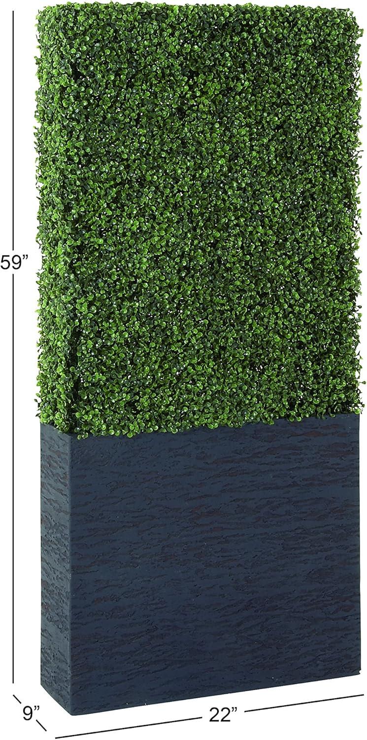 DecMode Green Plastic Contemporary Artificial Boxwood Hedge Topiary with Black Planter Box 22" x 9" x 59"