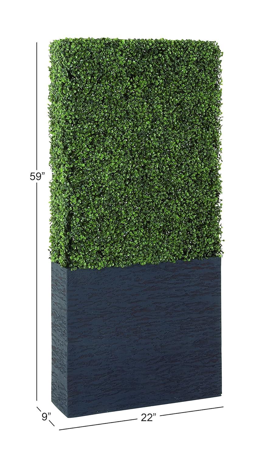 DecMode Green Plastic Contemporary Artificial Boxwood Hedge Topiary with Black Planter Box 22" x 9" x 59"