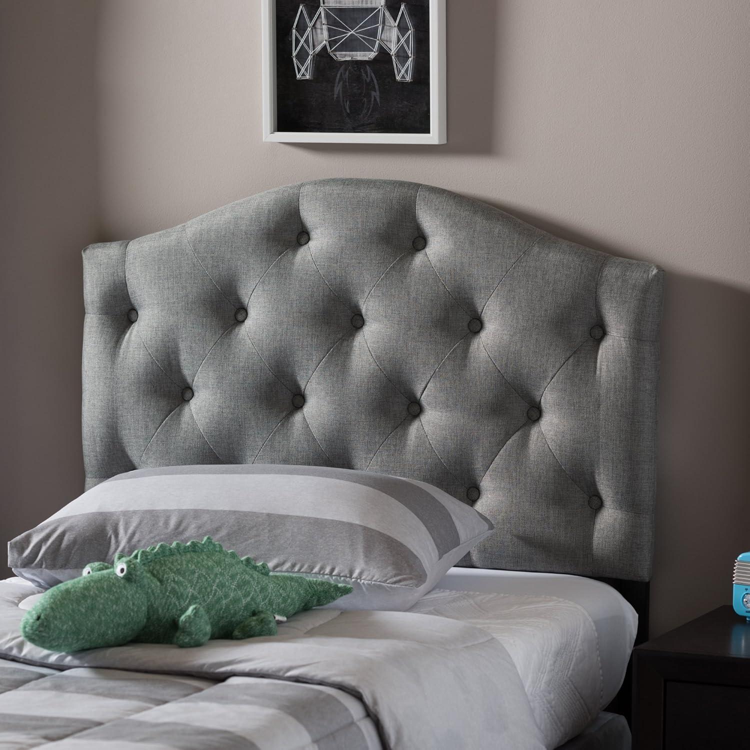 Baxton Studio Myra Modern and Contemporary Queen Size Light Beige Fabric Upholstered Button-tufted Scalloped