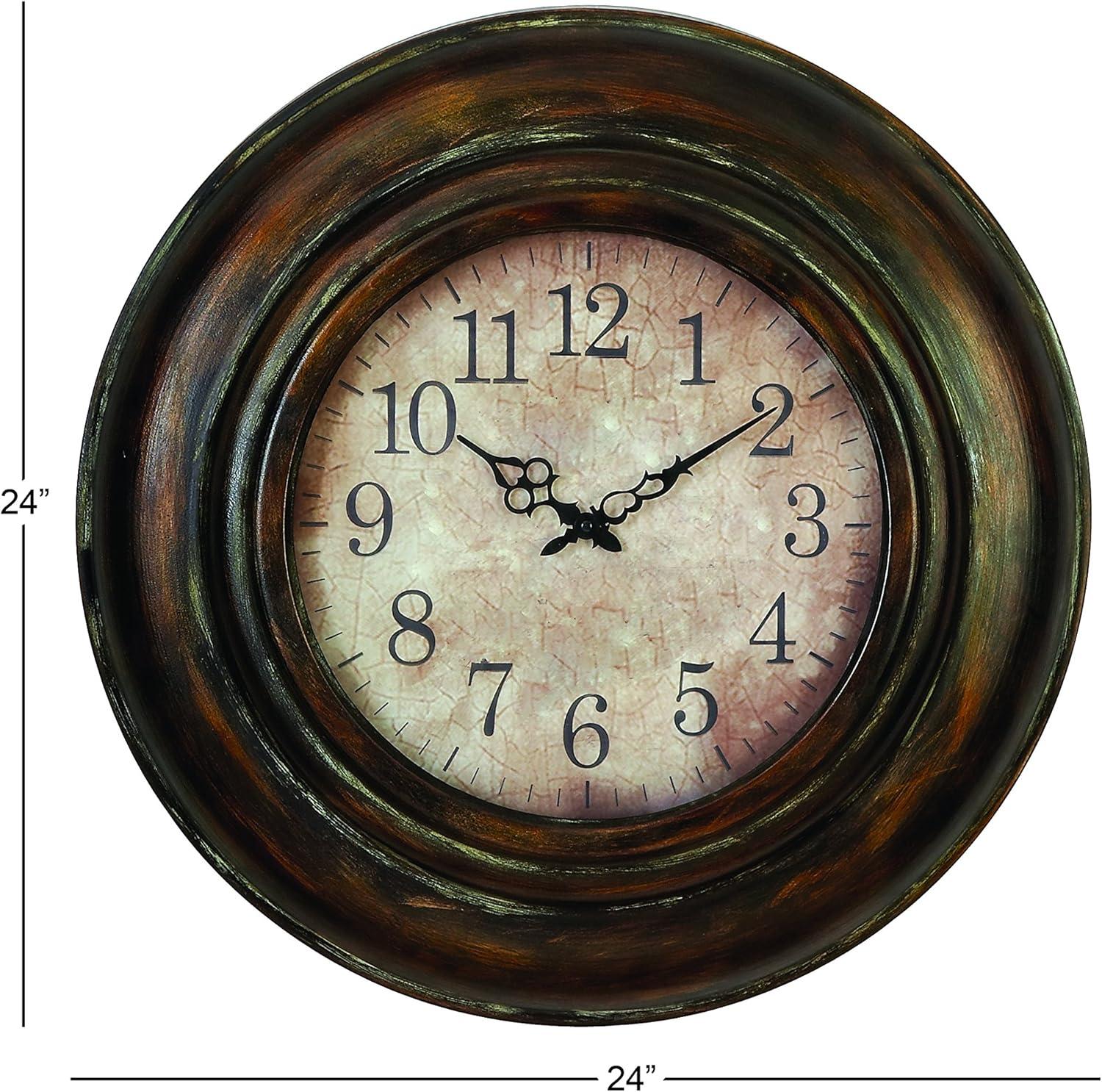 Oversized Brown Metal Wall Clock with Weathered Frame