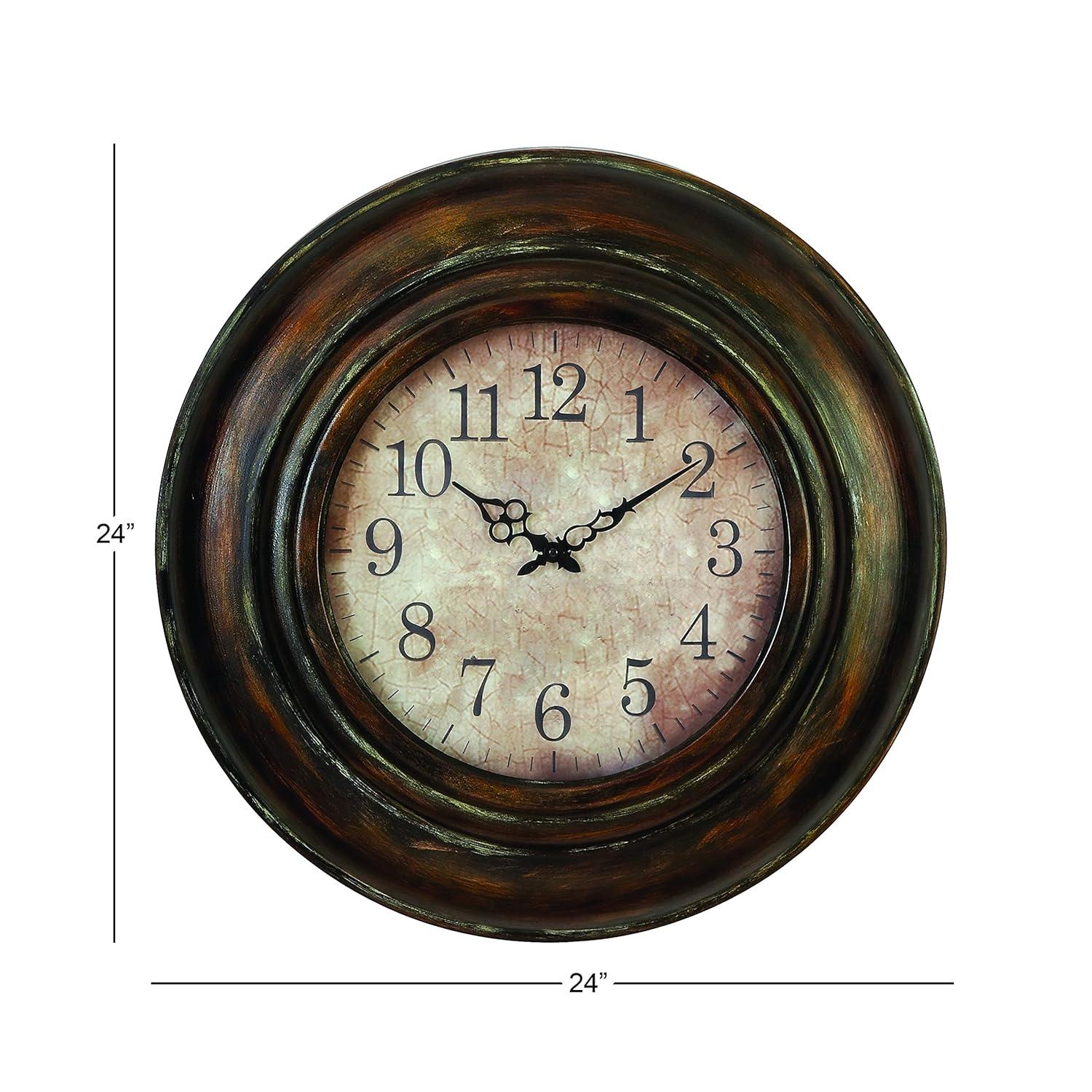 DecMode 24" Brown Metal Wall Clock with Fluted Frame