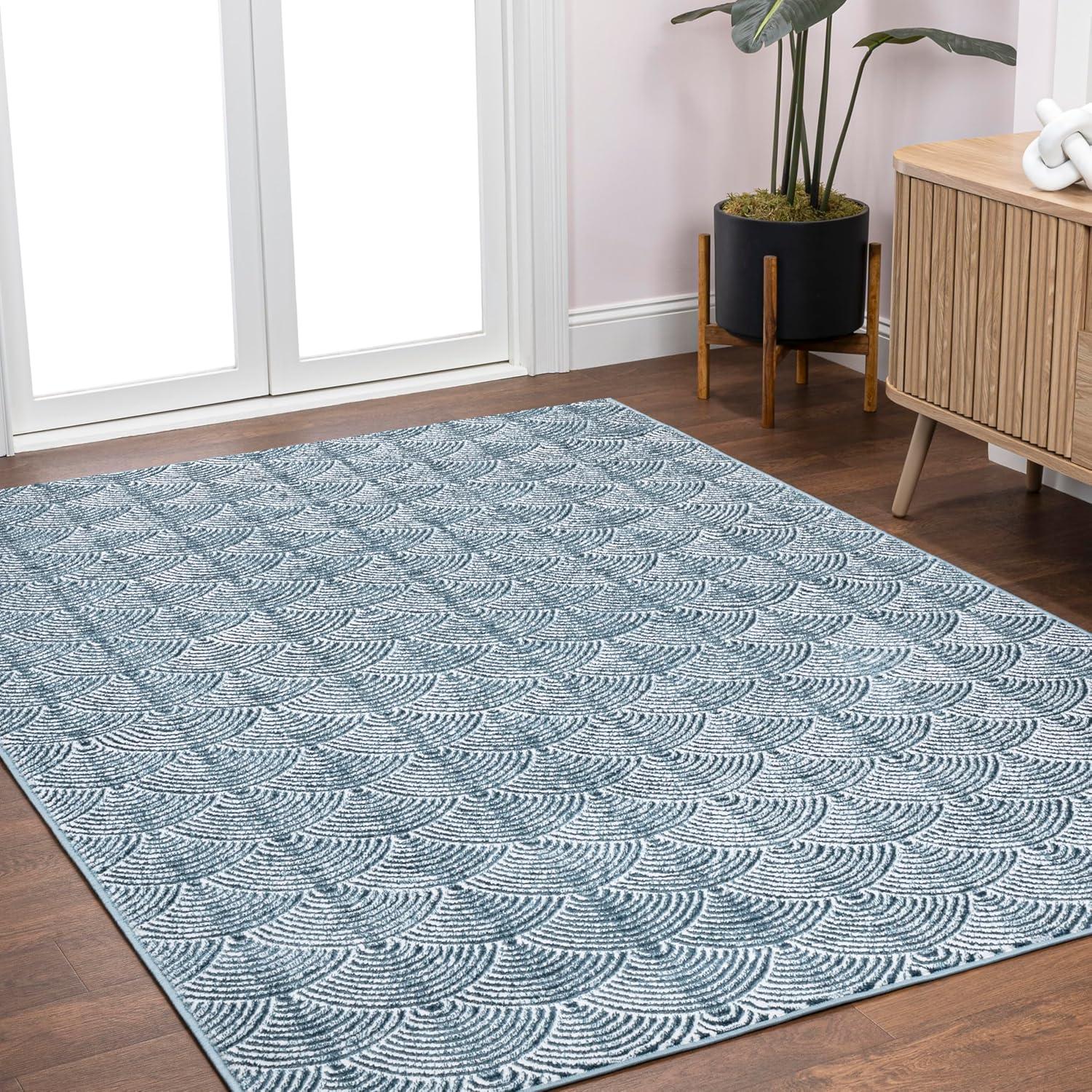 JONATHAN Y Porter Geometric Art Deco Fan Pattern High-Low Navy/Cream 3 ft. x 5 ft. Area Rug