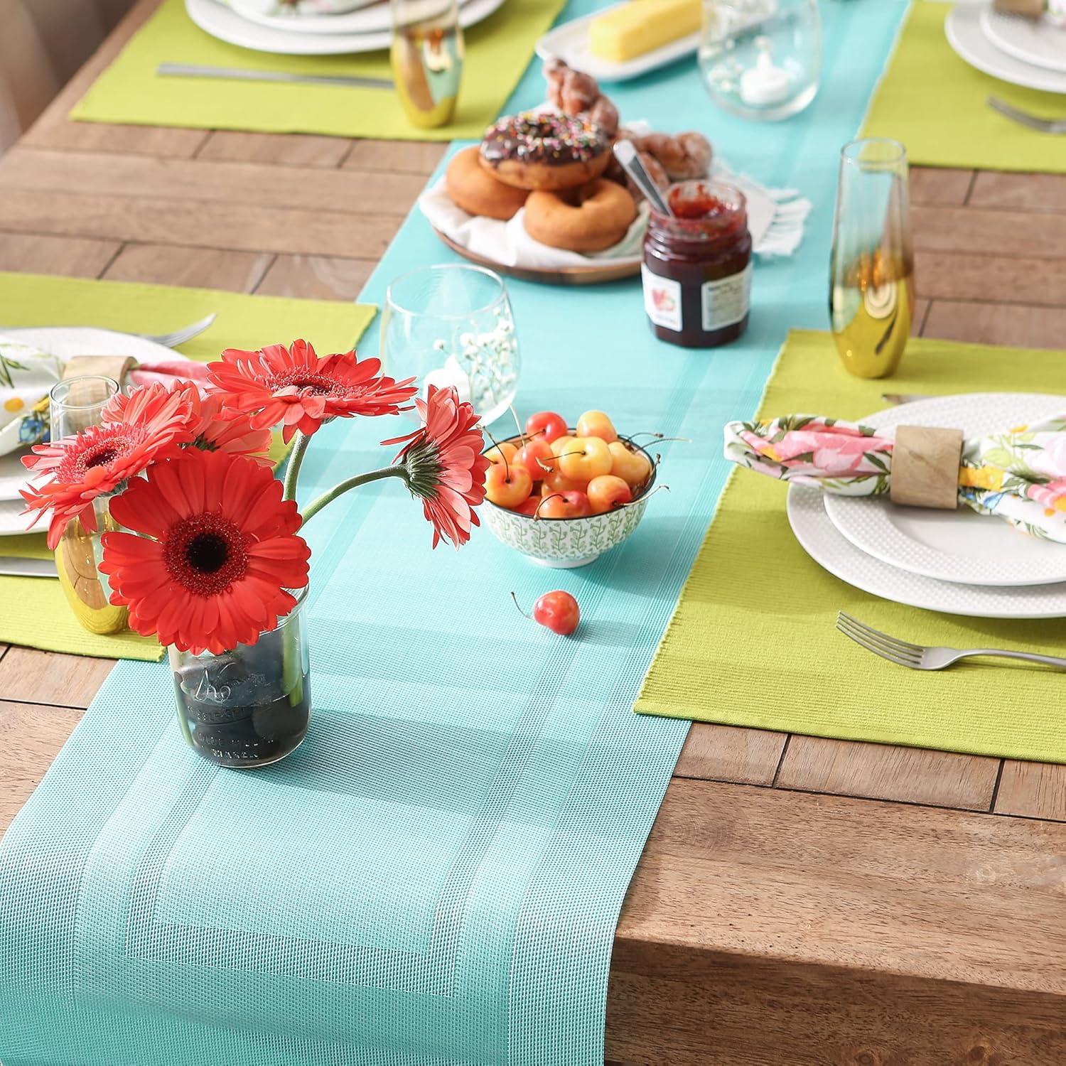 Aqua PVC Doubleframe Table Runner 14x72