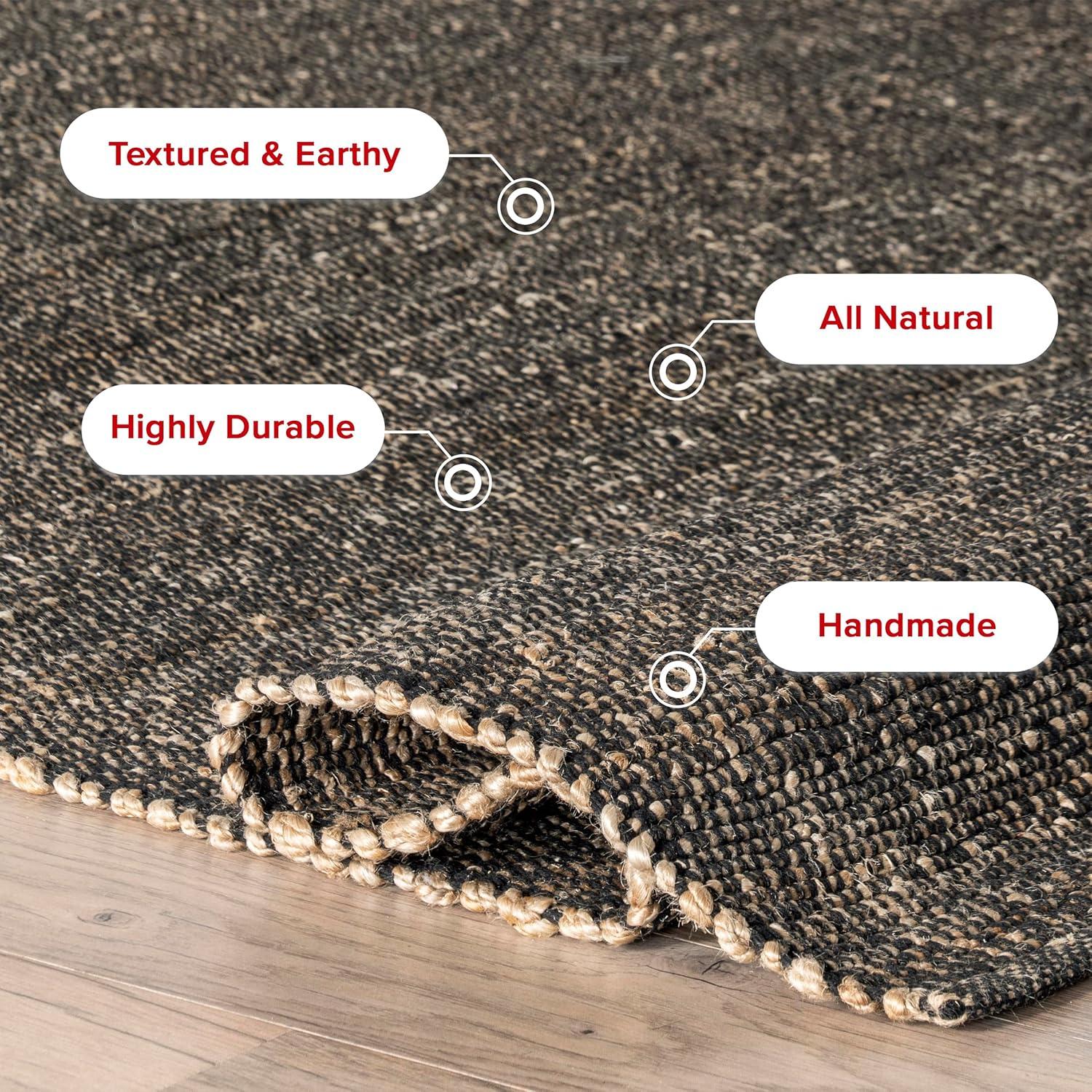 Nuloom 9x12 Elfriede Jute & Cotton Hand Woven Indoor Area Rug, Charcoal, Solid Rustic Farmhouse Style Natural Fiber Bedroom, Living Room,