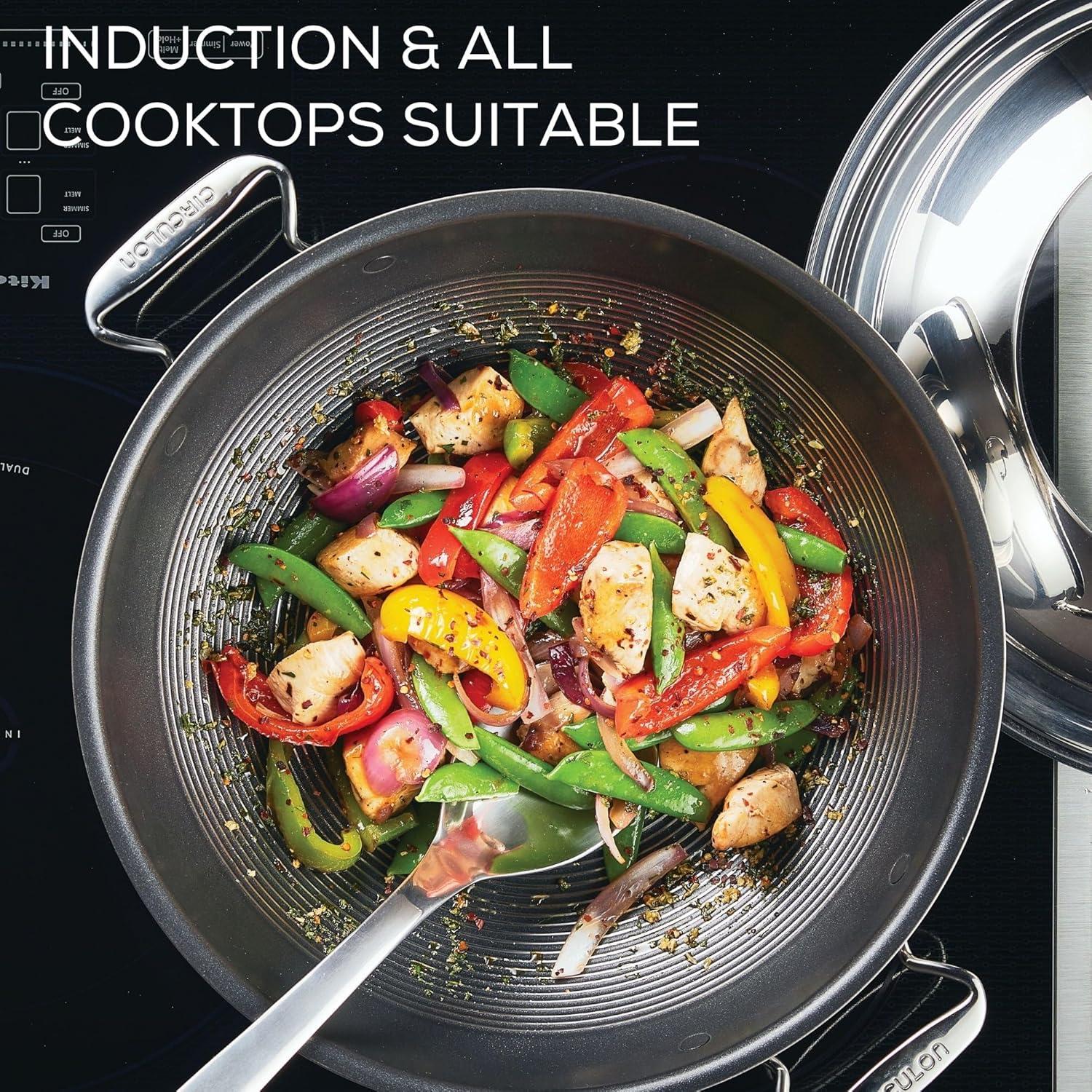 Circulon Clad Stainless Steel Induction 14 Inch Wok, Silver