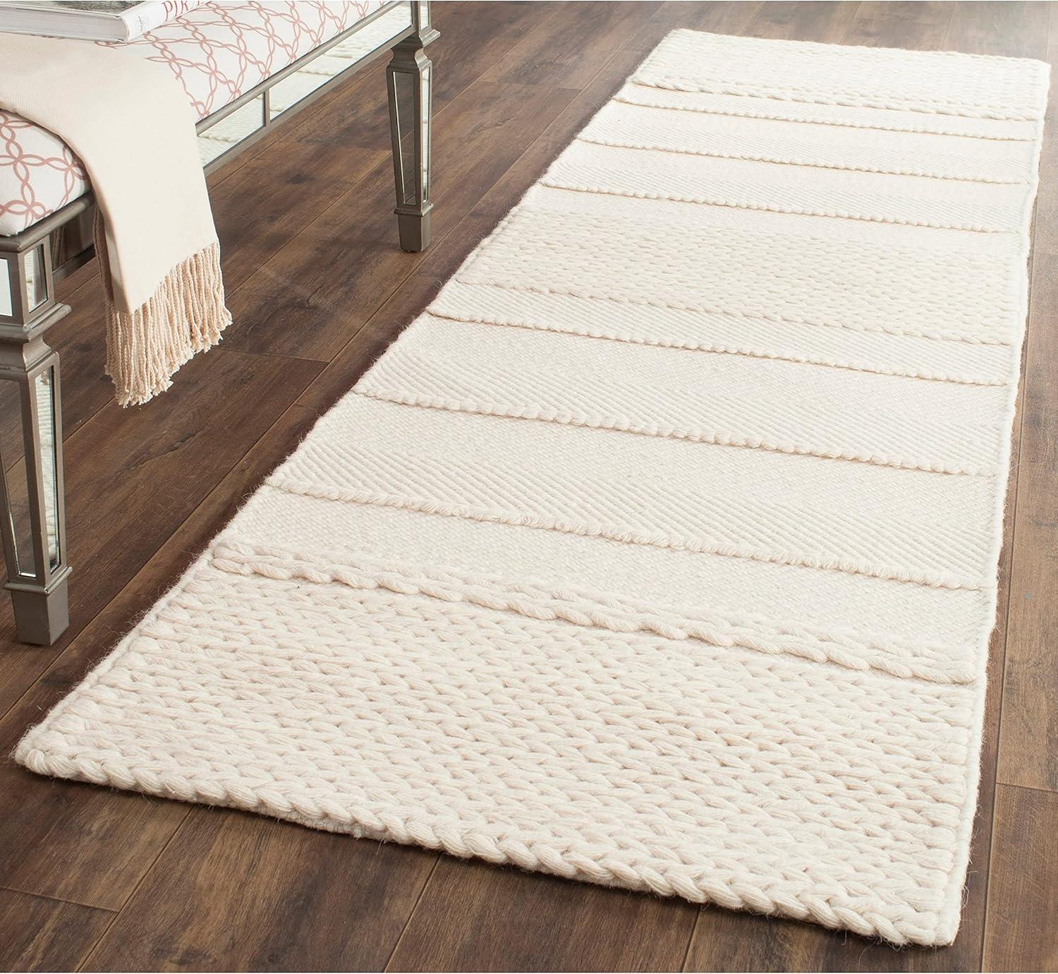 SAFAVIEH Natura Avery Solid Striped Braided Wool Area Rug, Natural, 9' x 12'