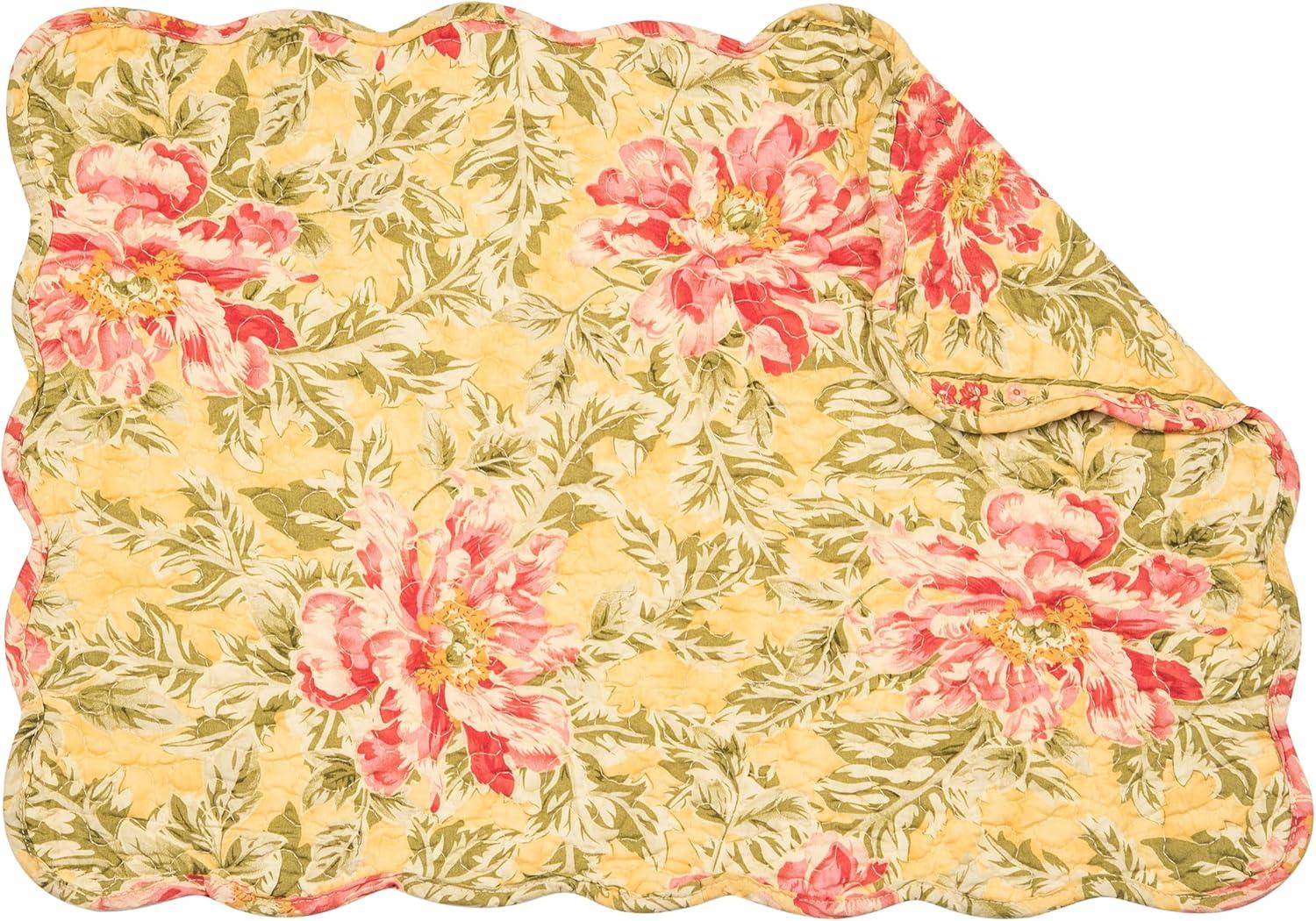 C&F Home 13" x 19" Freya Reversible Quilted Vintage Floral Scalloped Spring & Summer Dining Tabletop Placemats, Set of 6