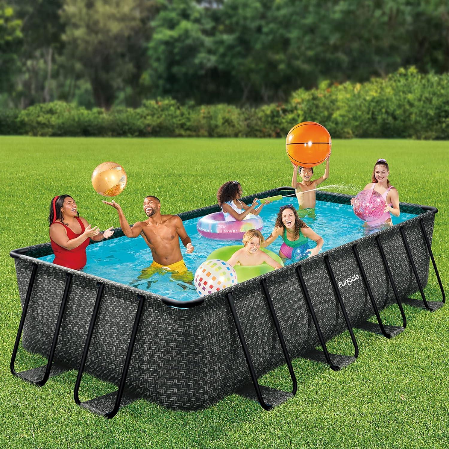 Open Box 16'x8'x42" Oasis Rectangle Outdoor Above Ground Swimming Pool, Gray