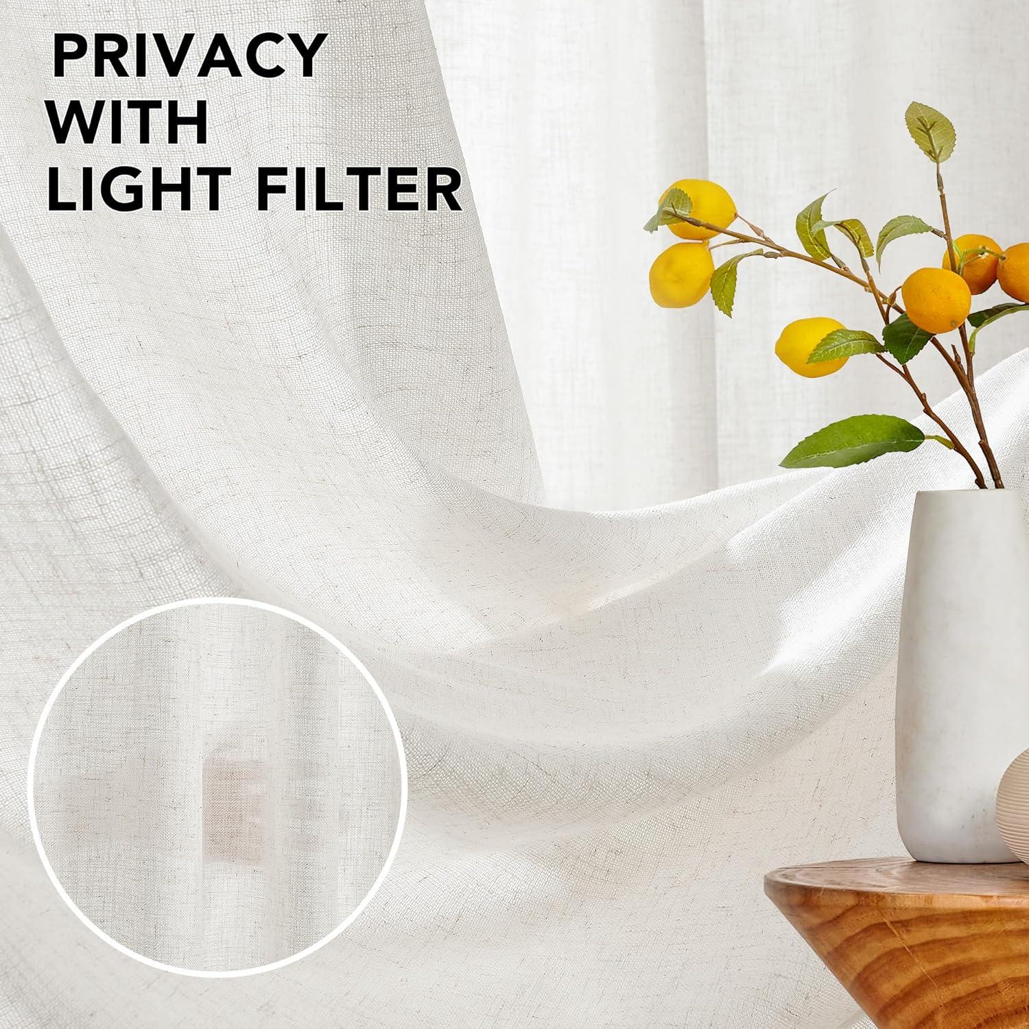 Deconovo Semi-Sheer Linen Curtains – Light Filtering & Privacy Enhancing – Modern Textured Drapes with Back Tab & Rod Pocket – 2 Panels for Living Room, Bedroom & Patio, Cream, 40Wx84L