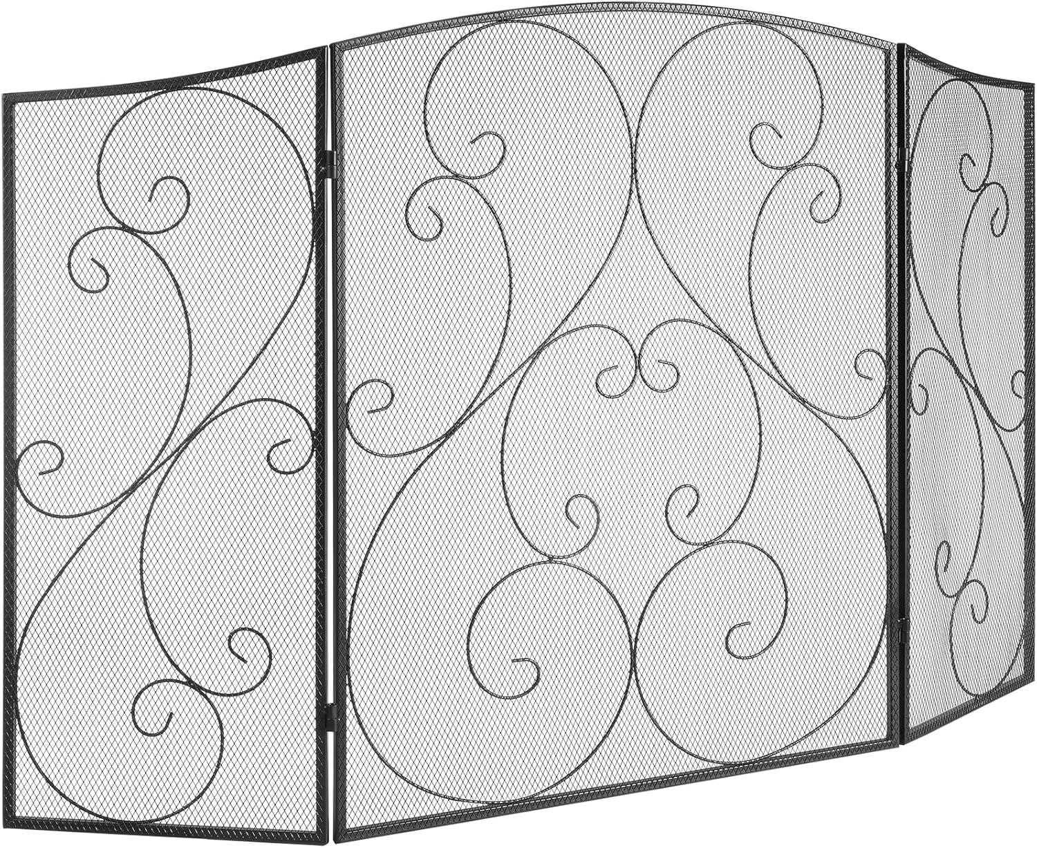 SKYSHALO 48"x30.2" Fireplace Screen 3-Panel Iron Mesh Spark Guard Vintage Black