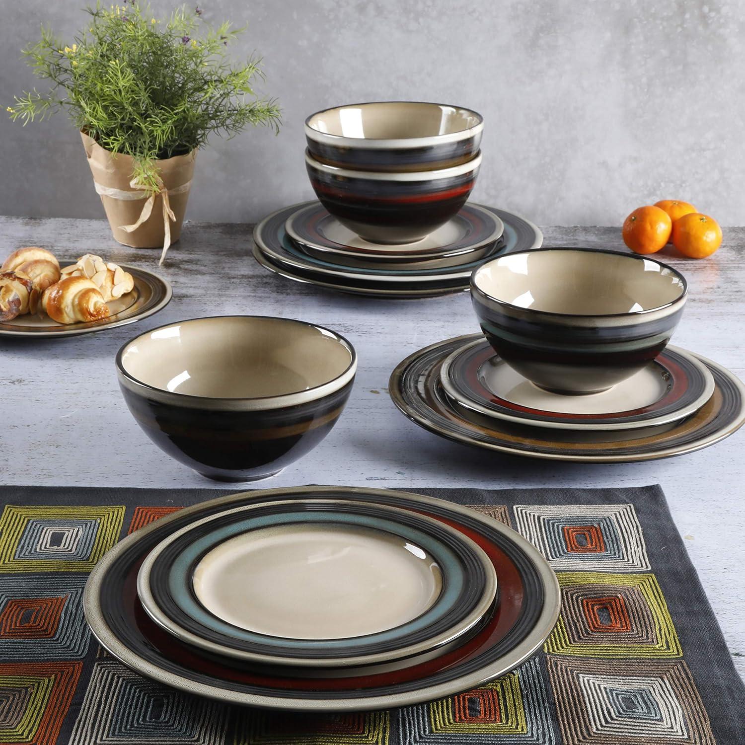 Gibson Studio Kirsten 12-Piece Brown Metallic Reactive Dinnerware Set