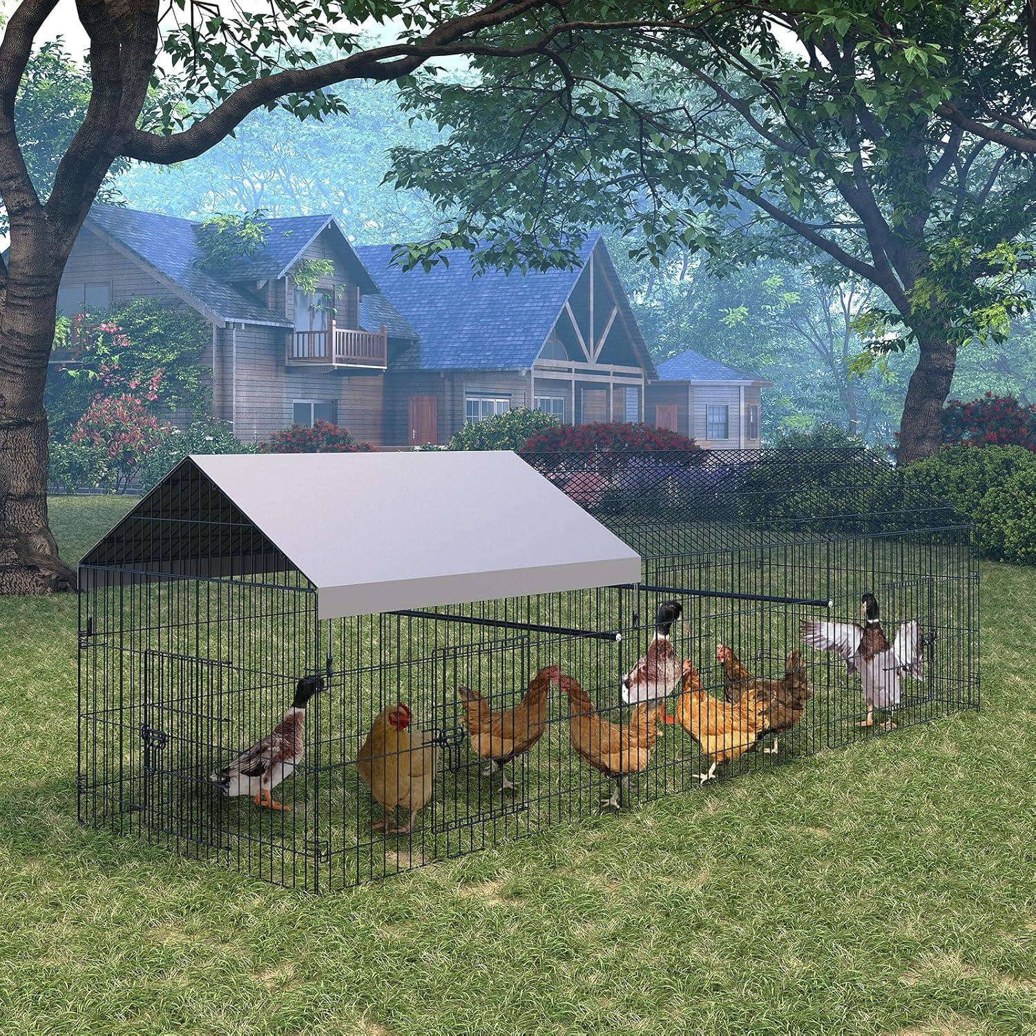 SINGES Large Metal Chicken Coop, 130''x40'' Chicken Cage Hen House with Waterproof Cover