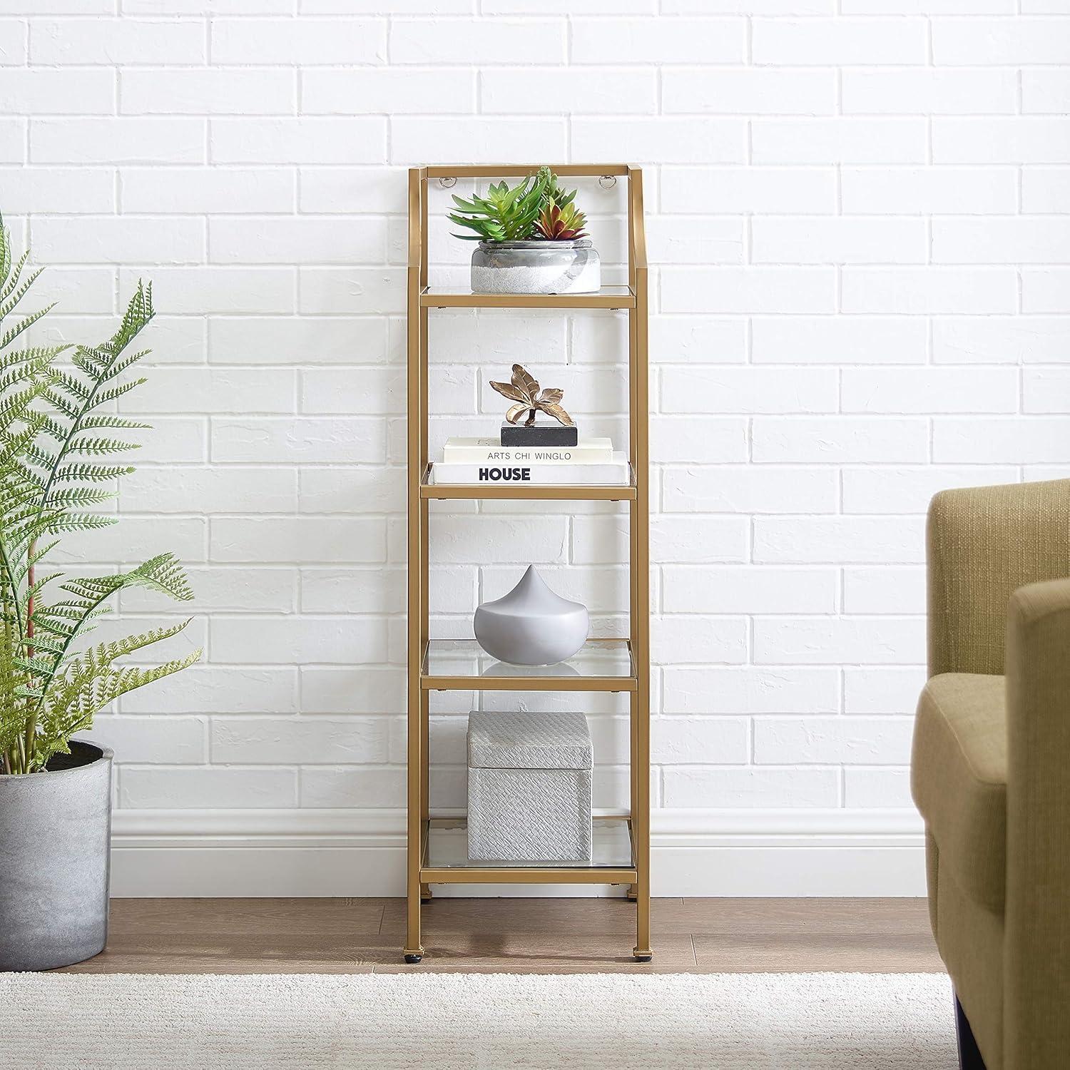 40" Aimee Short Etagere Gold - Crosley: Modern Glass Shelving, 4-Tier Steel Frame