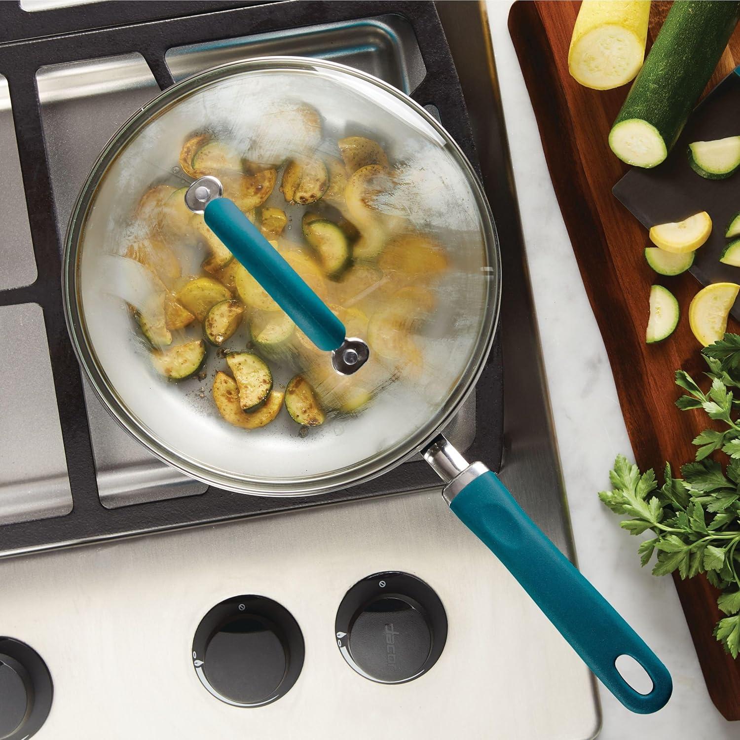 Rachael Ray Create Delicious 9.5" Aluminum Nonstick Deep Skillet with Lid Teal