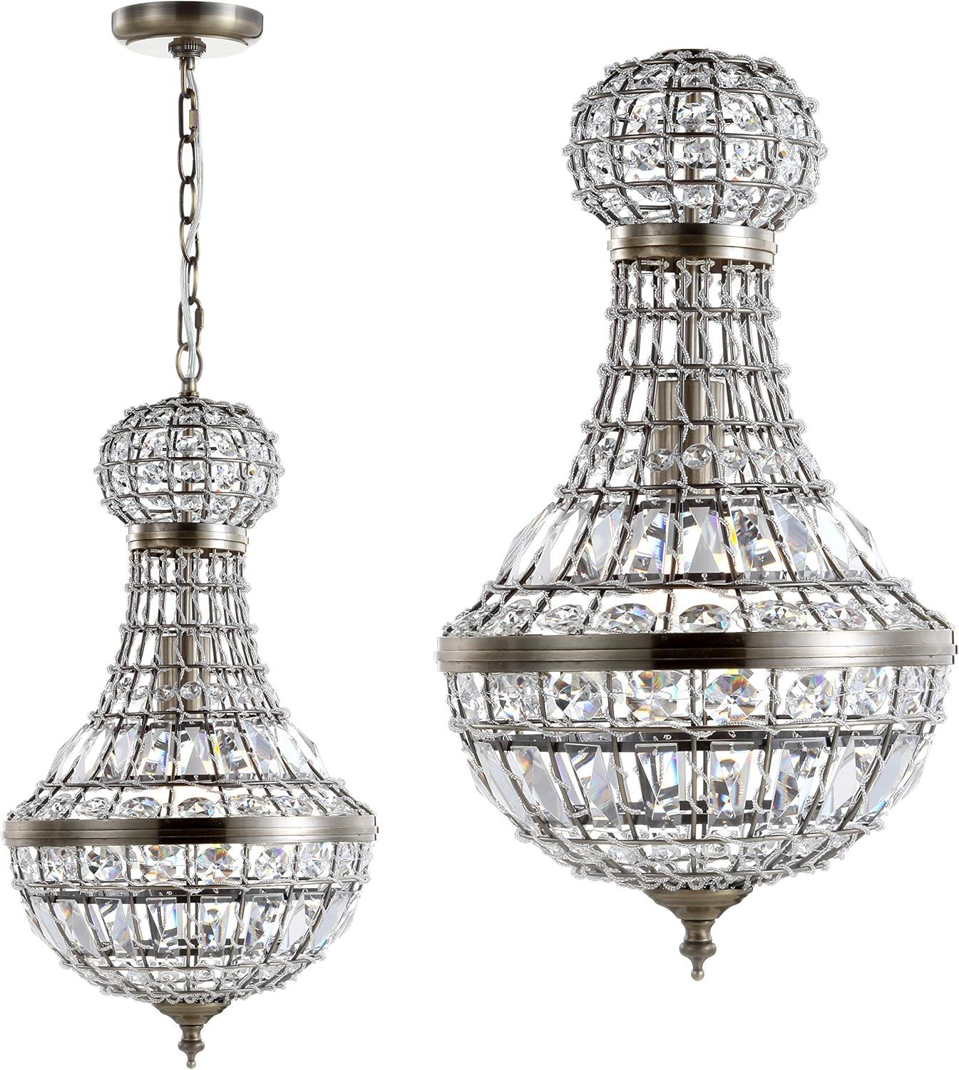 Regina 10" Crystal/Metal Empire LED Pendant, Antique Brass