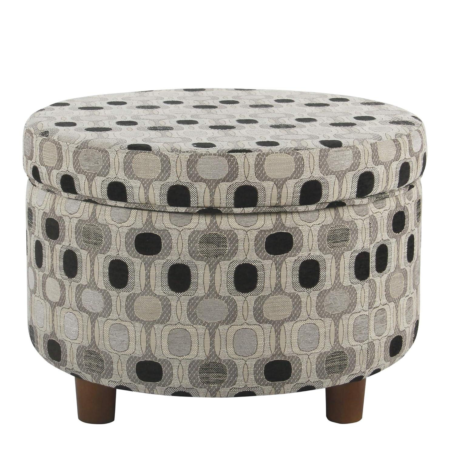 Round Storage Ottoman Black Geo - HomePop: Upholstered Medallion Pattern, Plywood & Hardwood Frame, 250 lbs Capacity