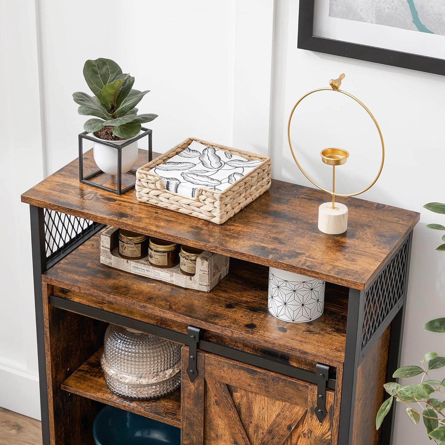 Rustic Brown and Black Sliding Barn Door Sideboard