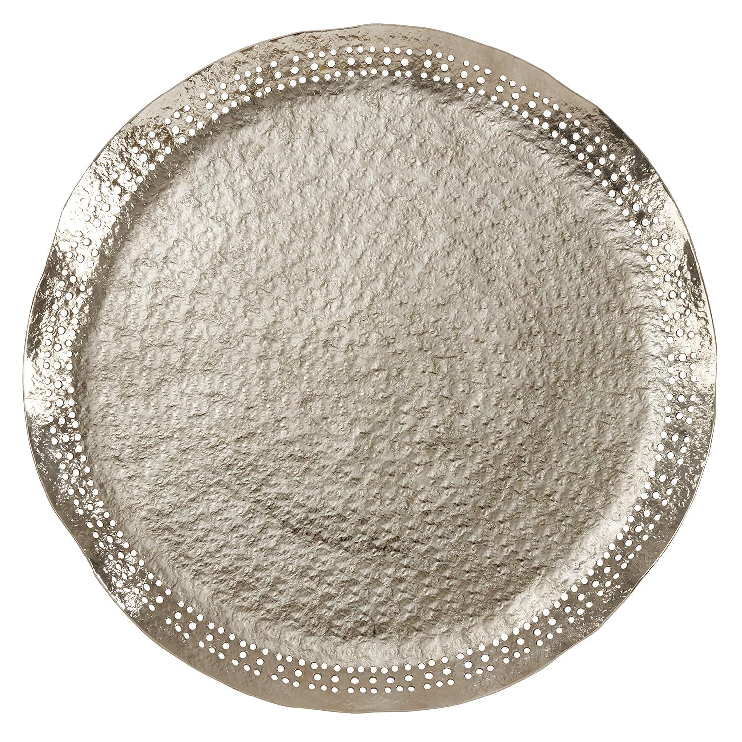 Saro Lifestyle Hole Punched Metal Charger Plates (Set of 4), Silver, 14" Round