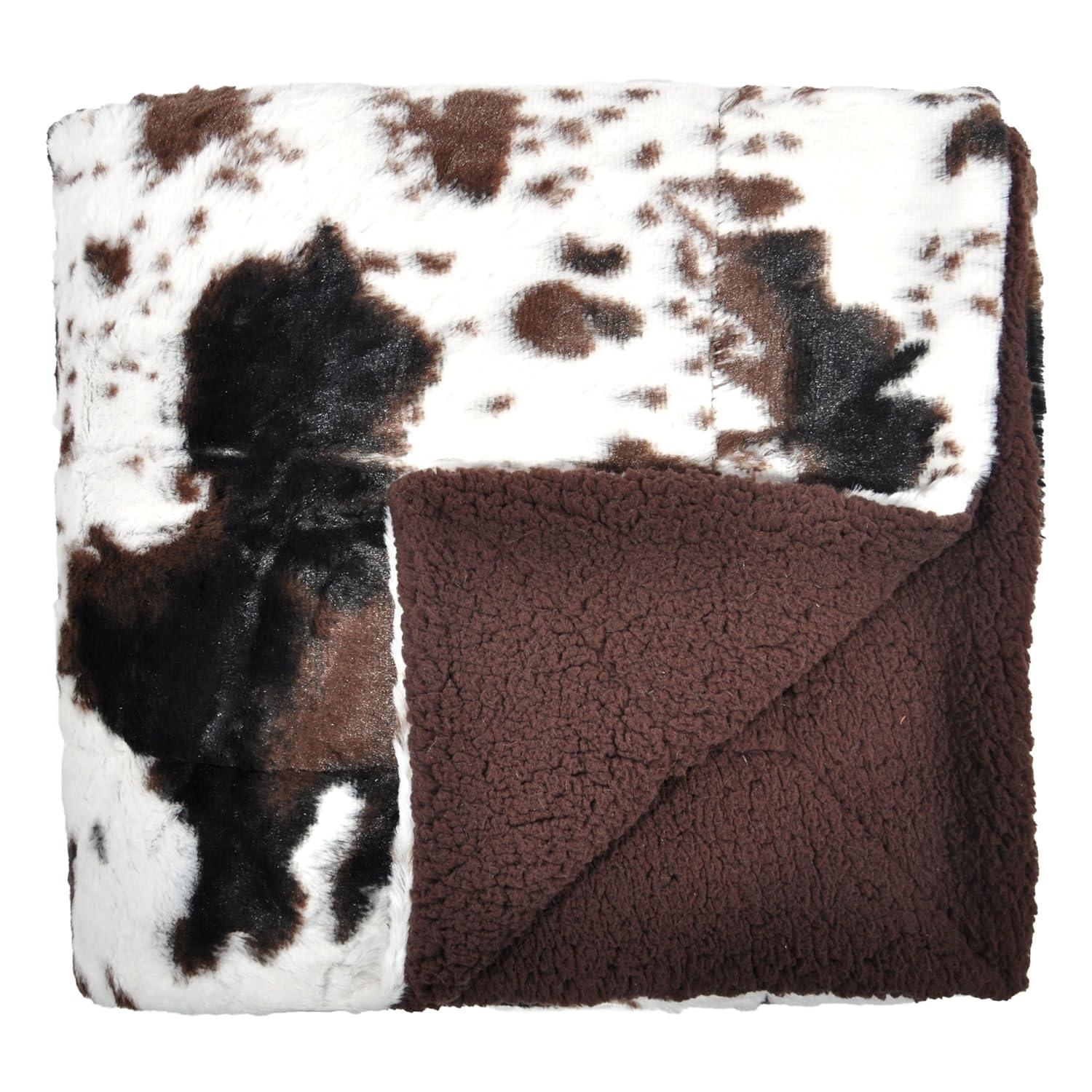 Tadpoles Double Layer Throw Blanket - Faux Shearling Cowhide Print | 50" x 60" | 100% Super Soft Plush Polyester Microfiber