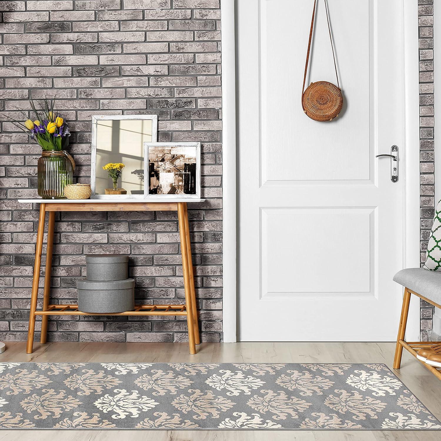 Superior Designer Casper Collection Area Rug, 8mm Pile Height with Jute Backing, Chic Tonal Damask Pattern, Anti-Static, Water-Repellent Rugs - Blue, 2'7" x 8' Runner Rug