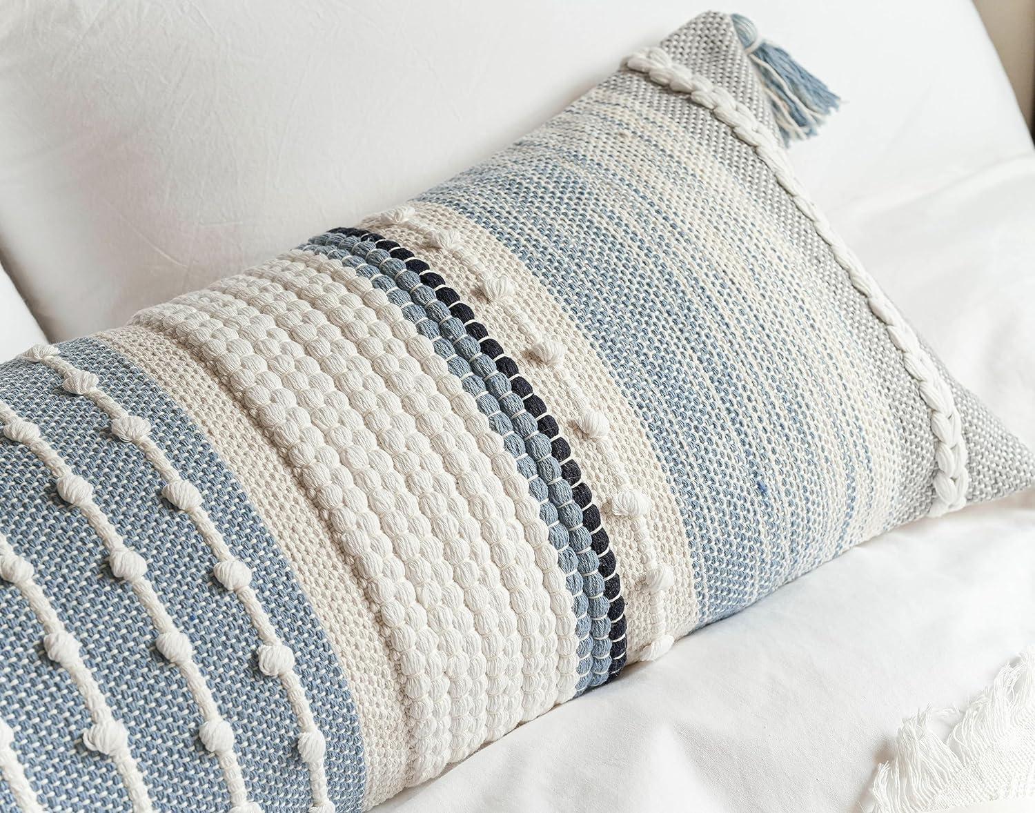Coastal Blue Decorative Lumbar Pillow Cover 14x36 Boho Long Body Pillow for Bed Farmhouse Lumbar Throw Pillow for Couch Modern Accent Textured Throw Pillowcase