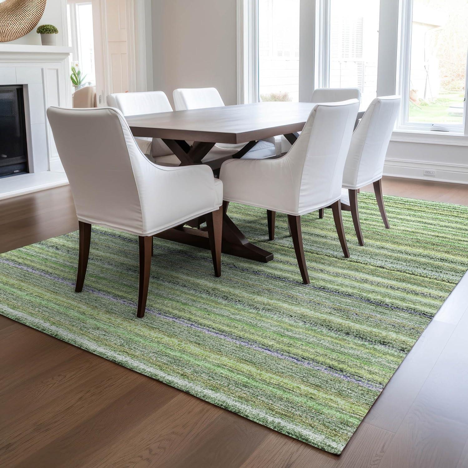 Green Stripe Synthetic Flat Woven 5' x 7' Rug