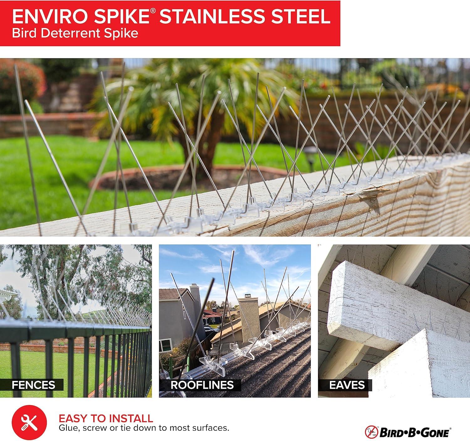 Bird-B-Gone Enviro Spike Stainless Steel Bird Spike, Deterrent Repellent, 10 ft. x 5 in.