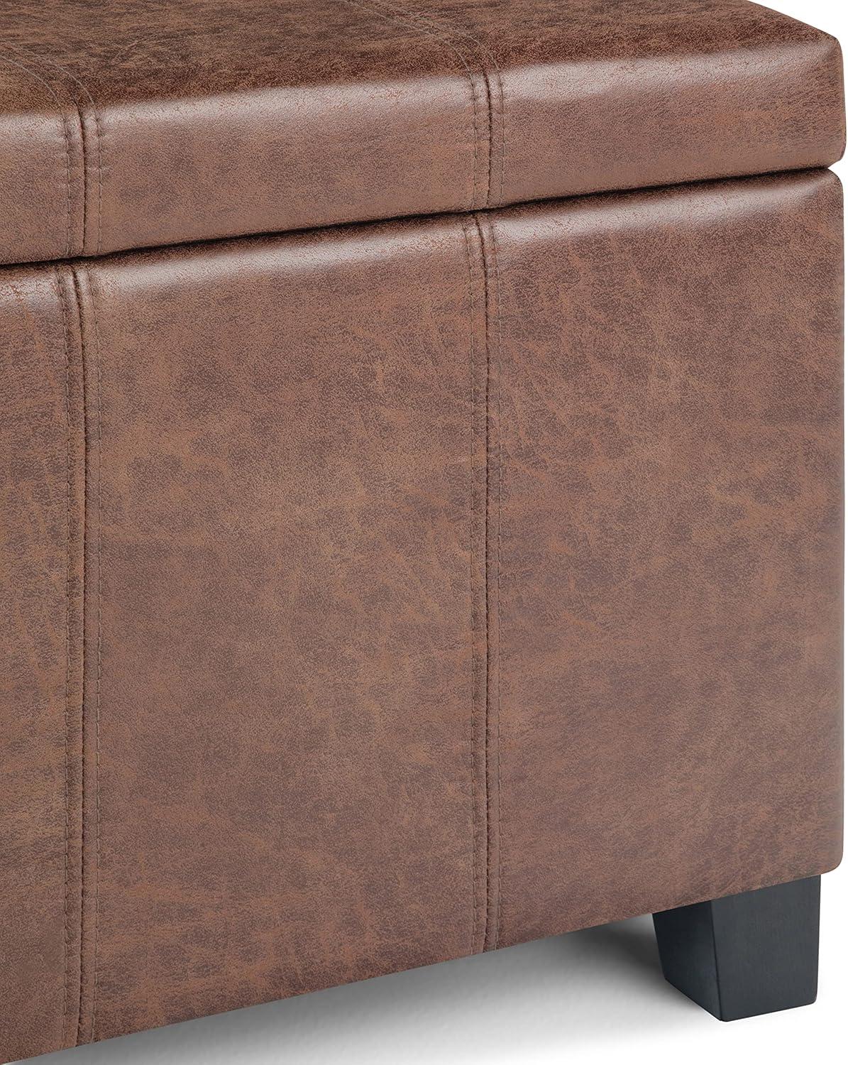 Simpli Home Dover Faux Leather Storage Ottoman Bench in Umber Brown