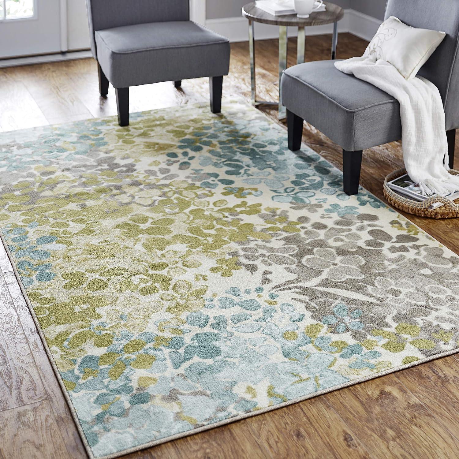 Aqua Radiance Abstract Floral Tufted Runner Rug, 2'x8'