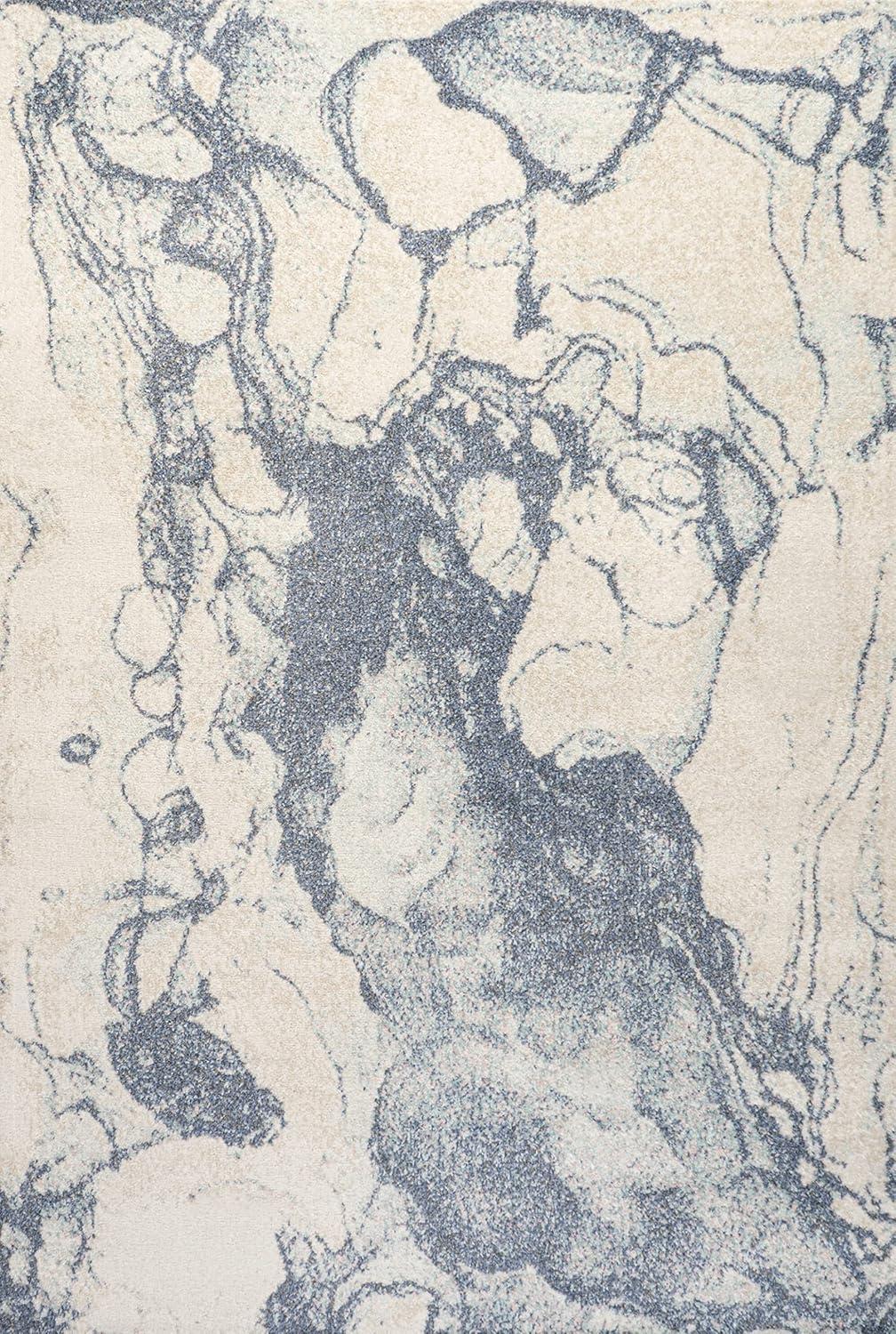 8' x 10' Marmo Abstract Marbled Modern Area Rug, Blue/Cream - JONATHAN Y